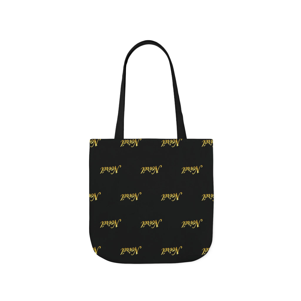 Canvas Tote Bag — Elegant Repeating “Noir” Script Pattern, Black & Gold Everyday Shopper