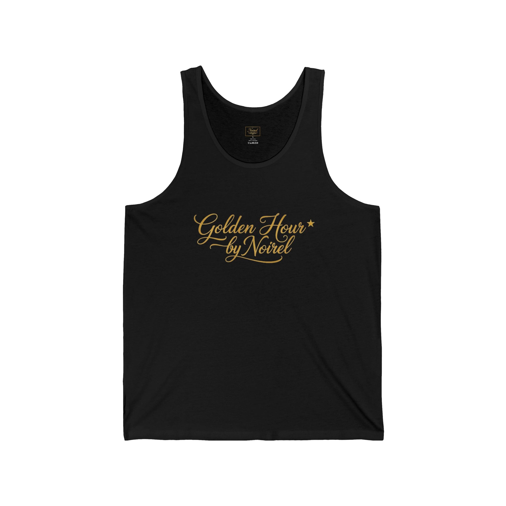 Golden Hour by Neverl Tank Top — Elegant Script Floral Logo Jersey Tank