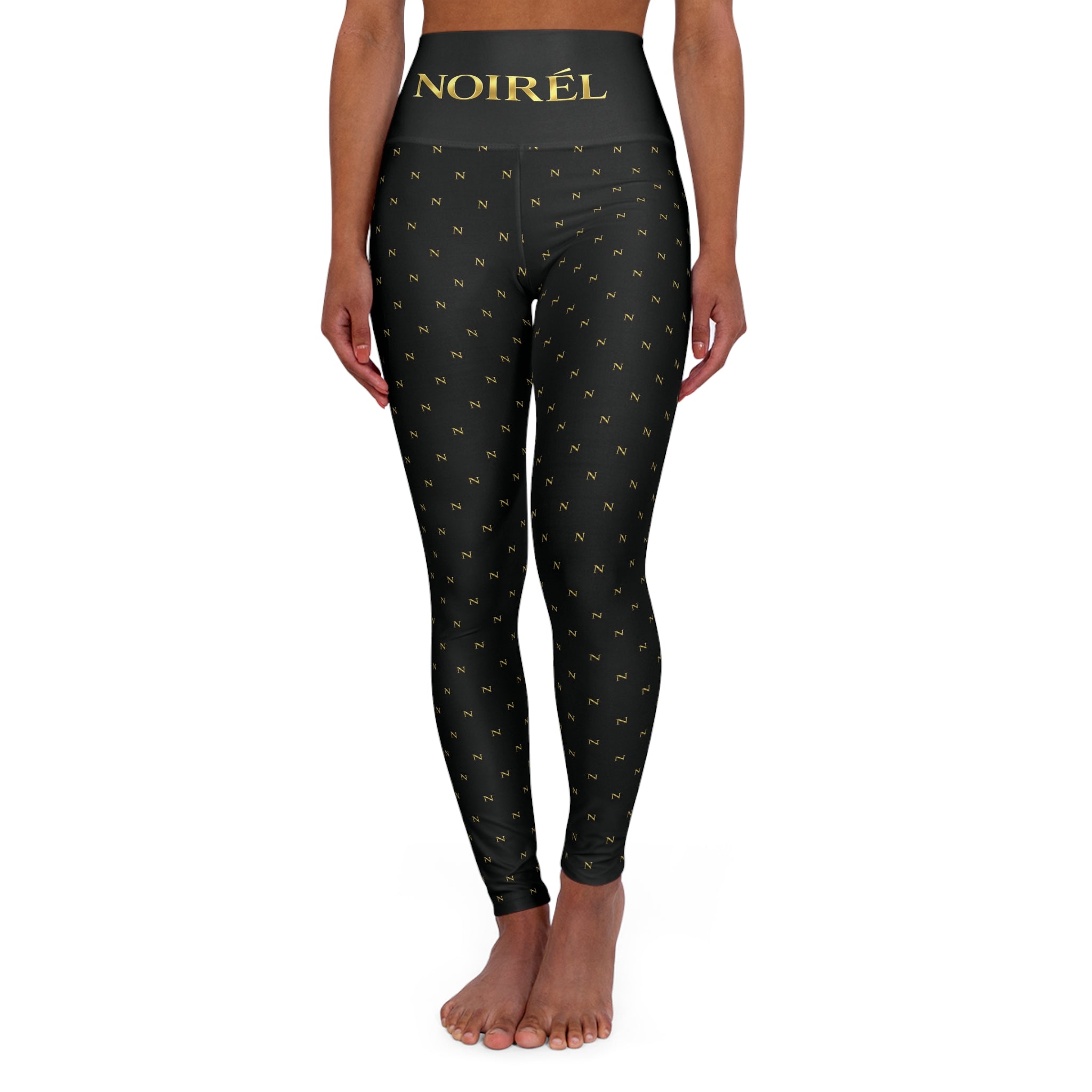 High-Waist Noirél Yoga Leggings — Black & Gold Luxe Activewear