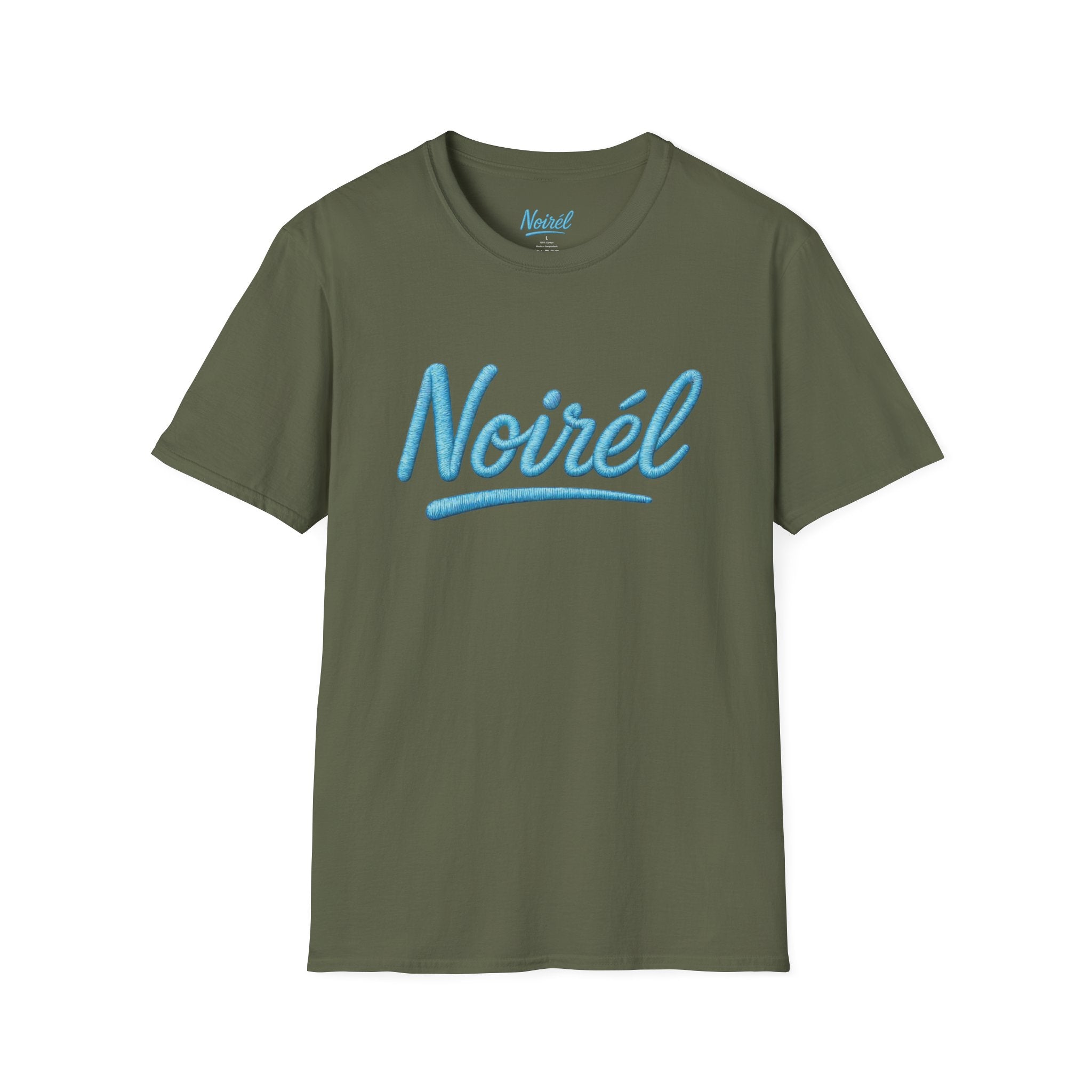 Noirél Script T‑Shirt — Retro Blue Handwritten Logo Tee
