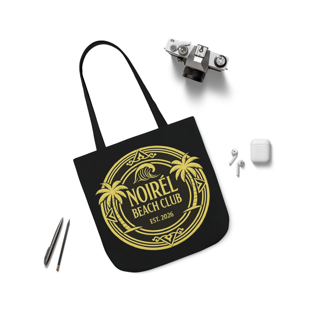 Noirel Beach Club Canvas Tote — Gold Palm Logo Beach Bag