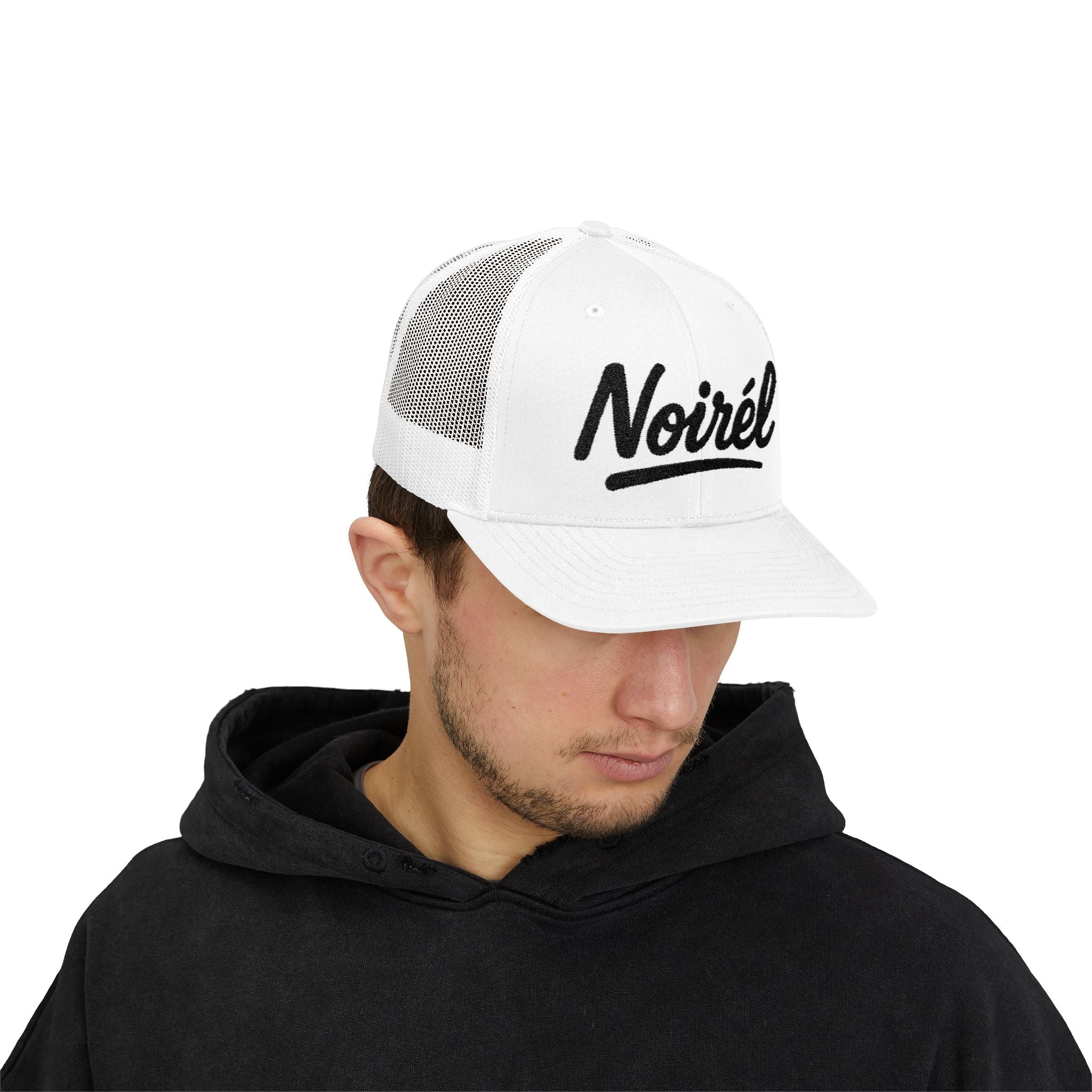 Noirél Trucker Cap — Retro Script Snapback Hat