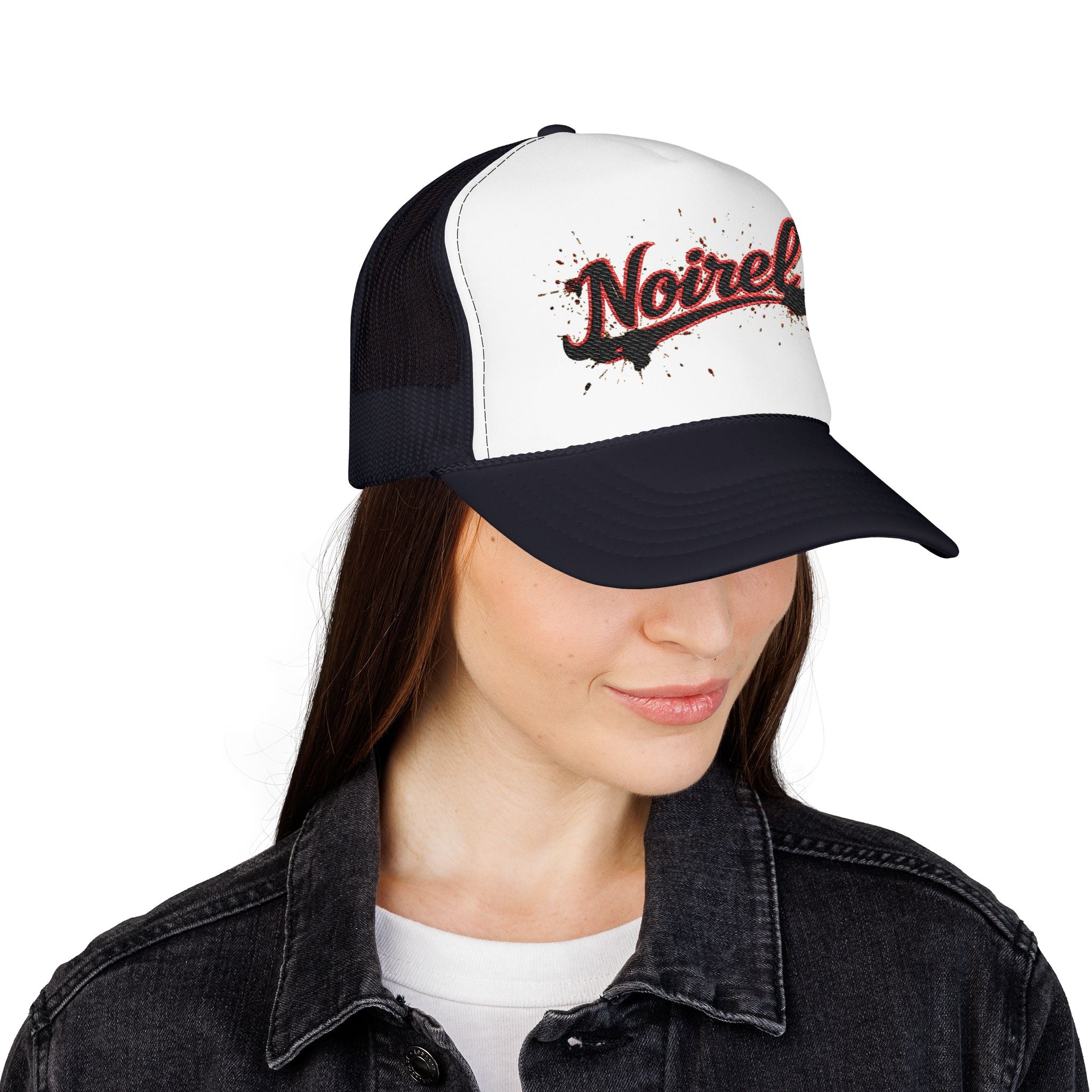 Noiriel Trucker Hat – Retro Script Logo Foam Mesh Cap 
