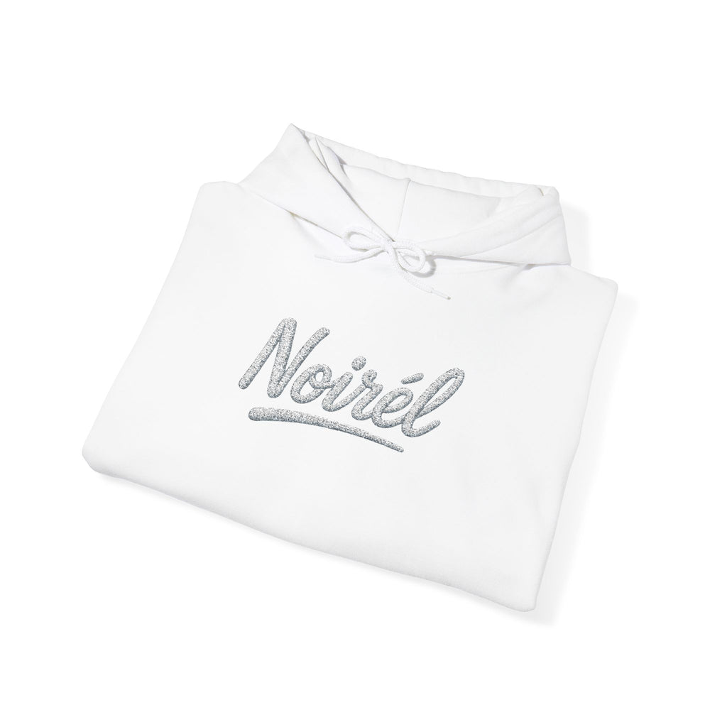 NOIRÉL Script Hoodie – Weiß gesticktes Logo