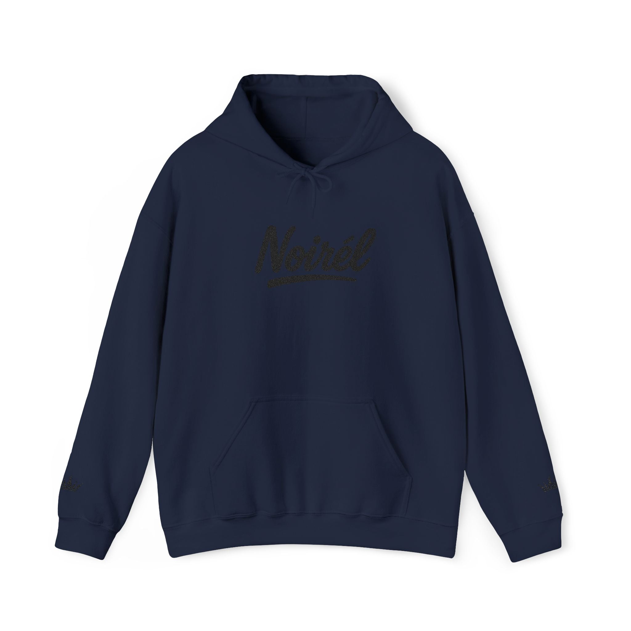 NOIRÉL Script Hoodie – Schwarz gesticktes Logo