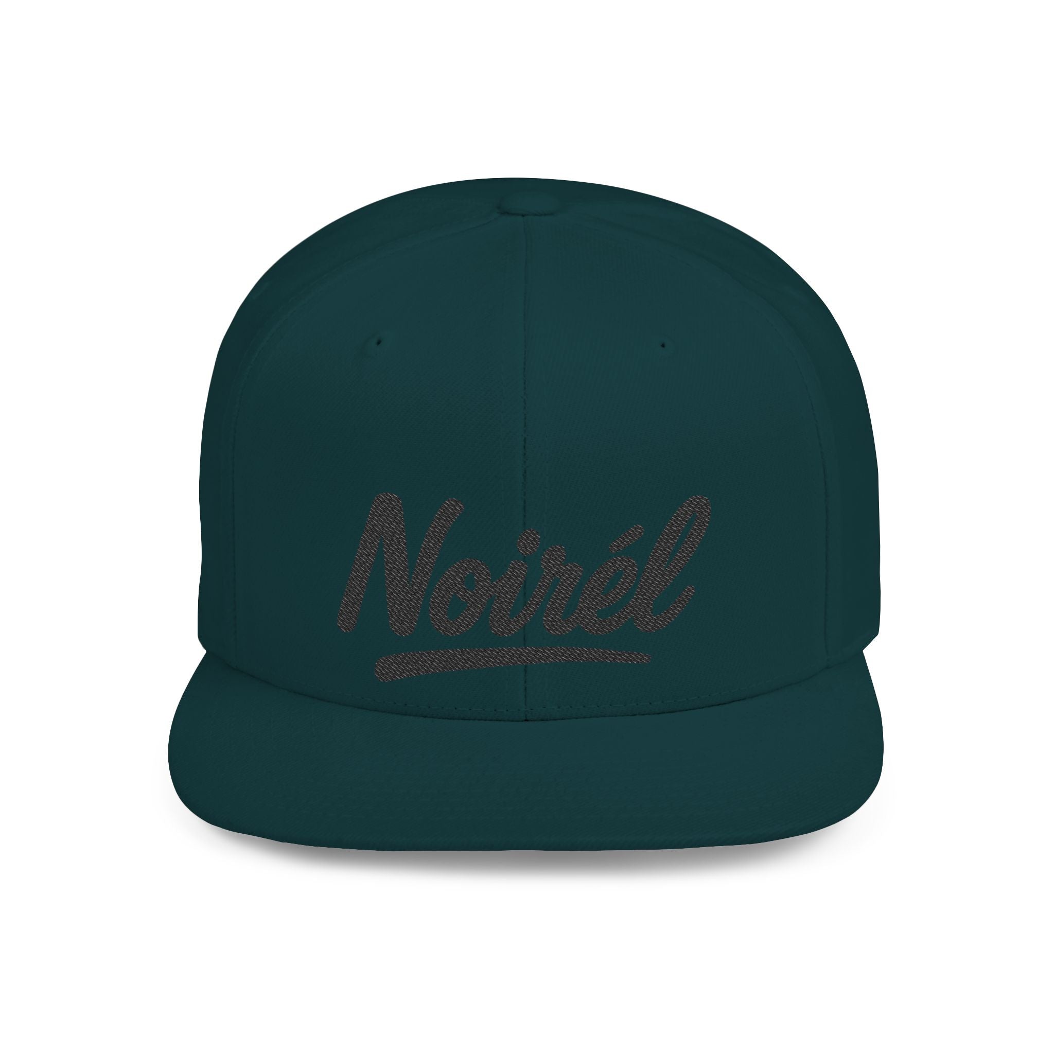 Snapback Hat — 'Noirél' Script Flat Bill Cap, Casual Streetwear Hat