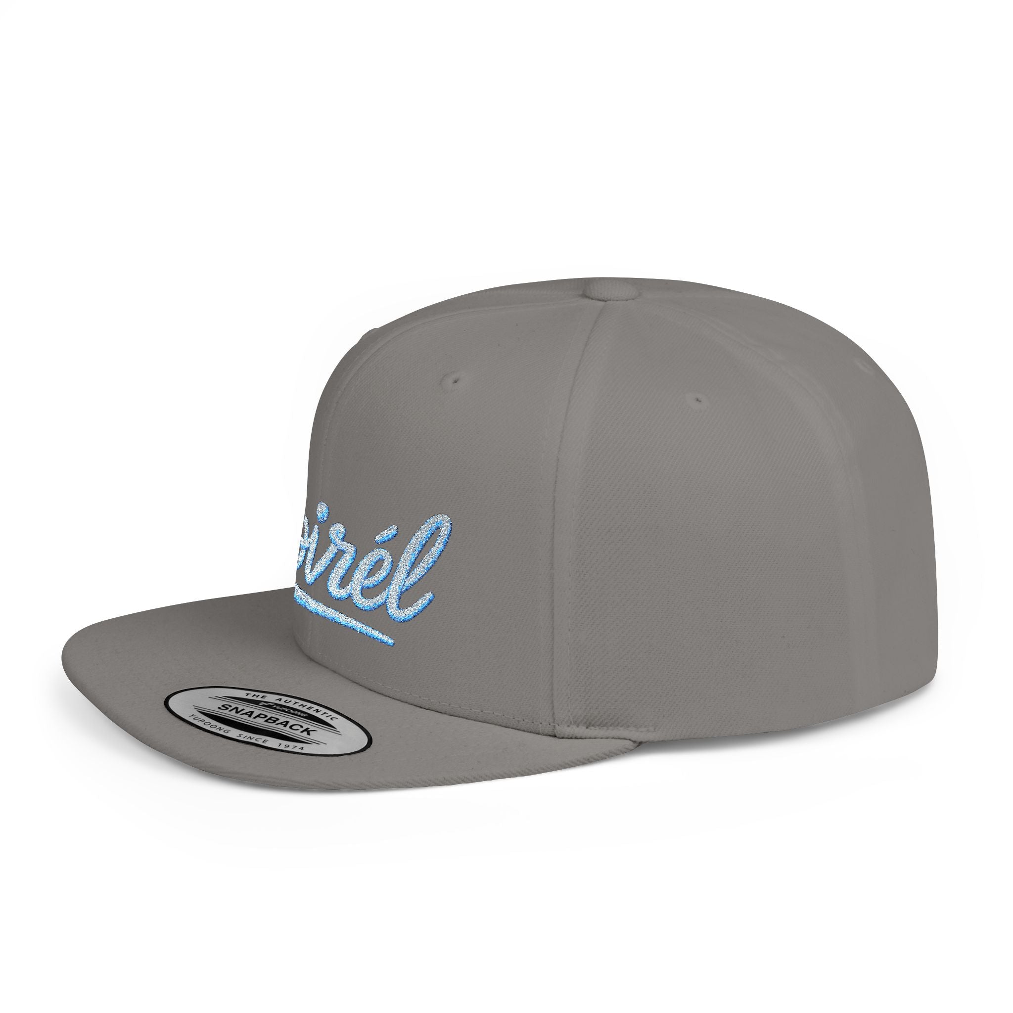 Snapback Hat — “Noiréel” Blue Glitter Script Flat-Bill Cap 