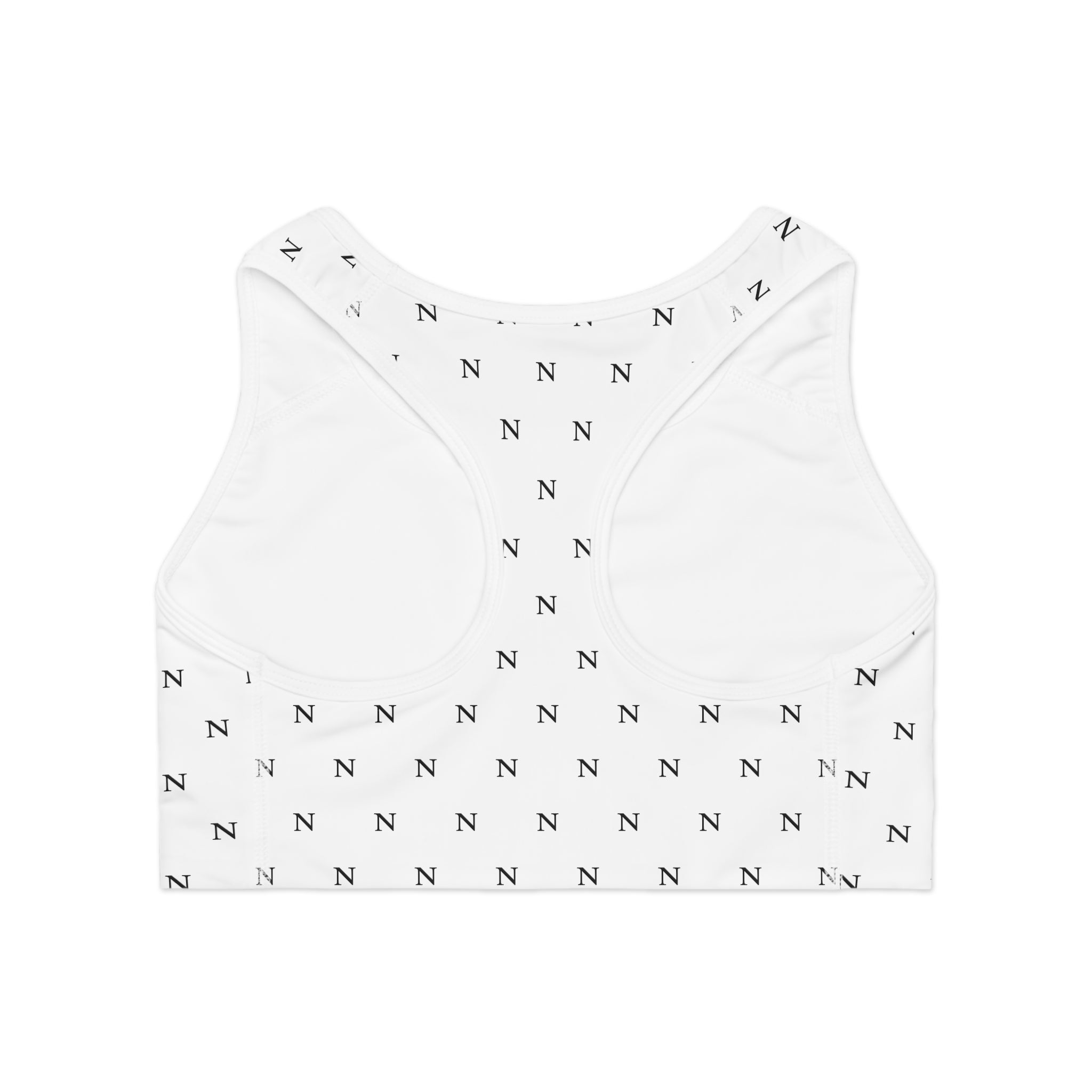 Noirél Monogram Sports Bra – Black Logo All-Over Print