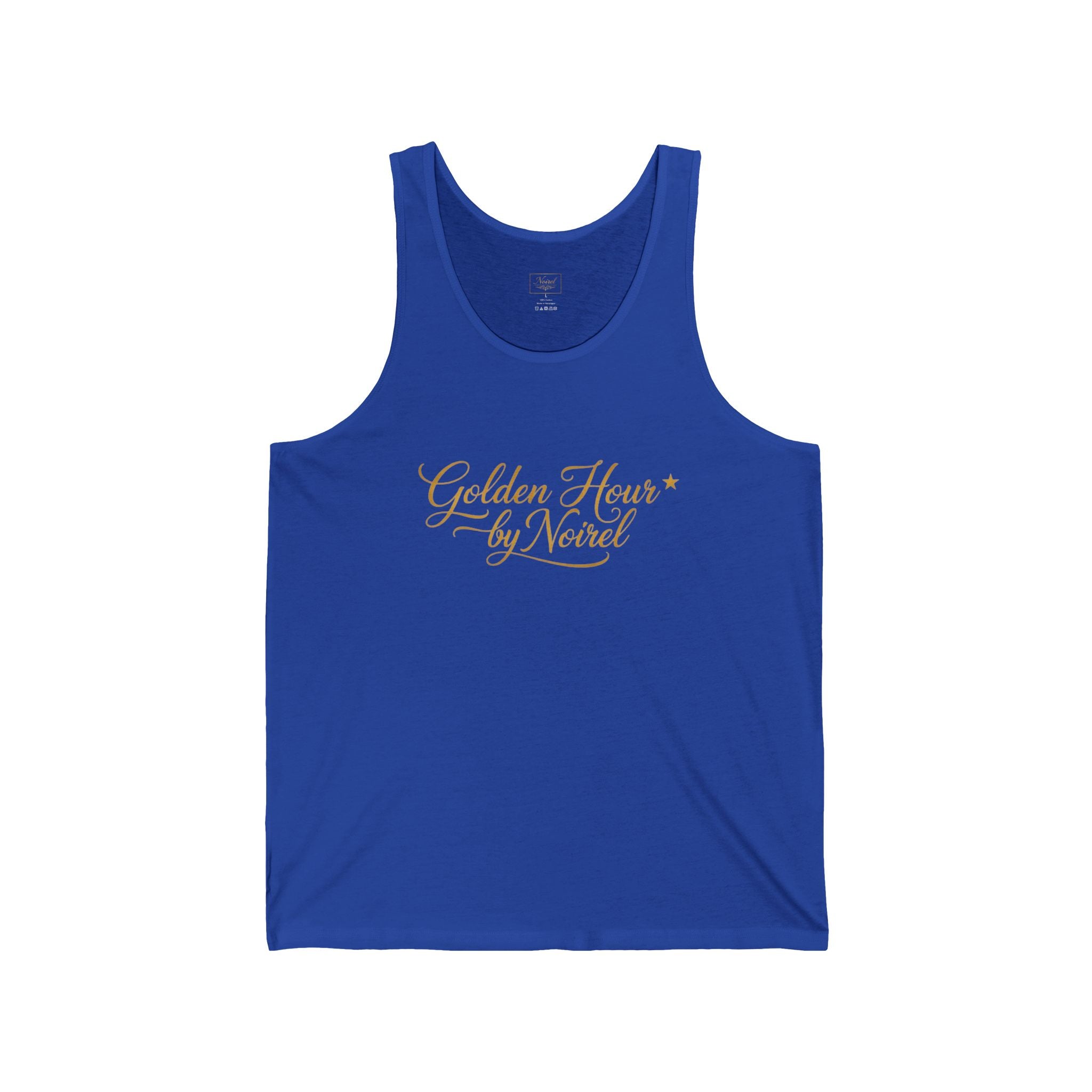 Golden Hour by Neverl Tank Top — Elegant Script Floral Logo Jersey Tank