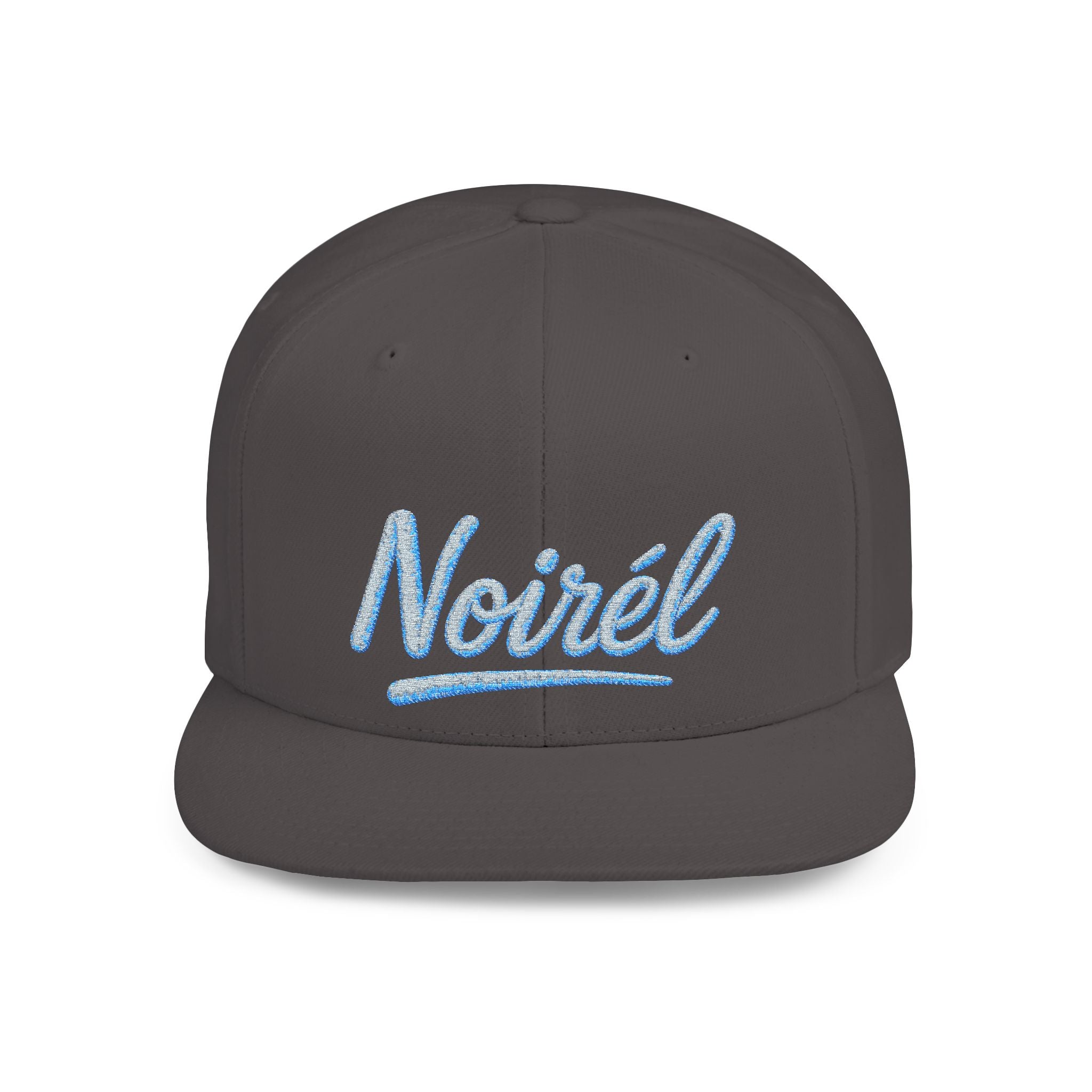 Snapback Hat — “Noiréel” Blue Glitter Script Flat-Bill Cap 