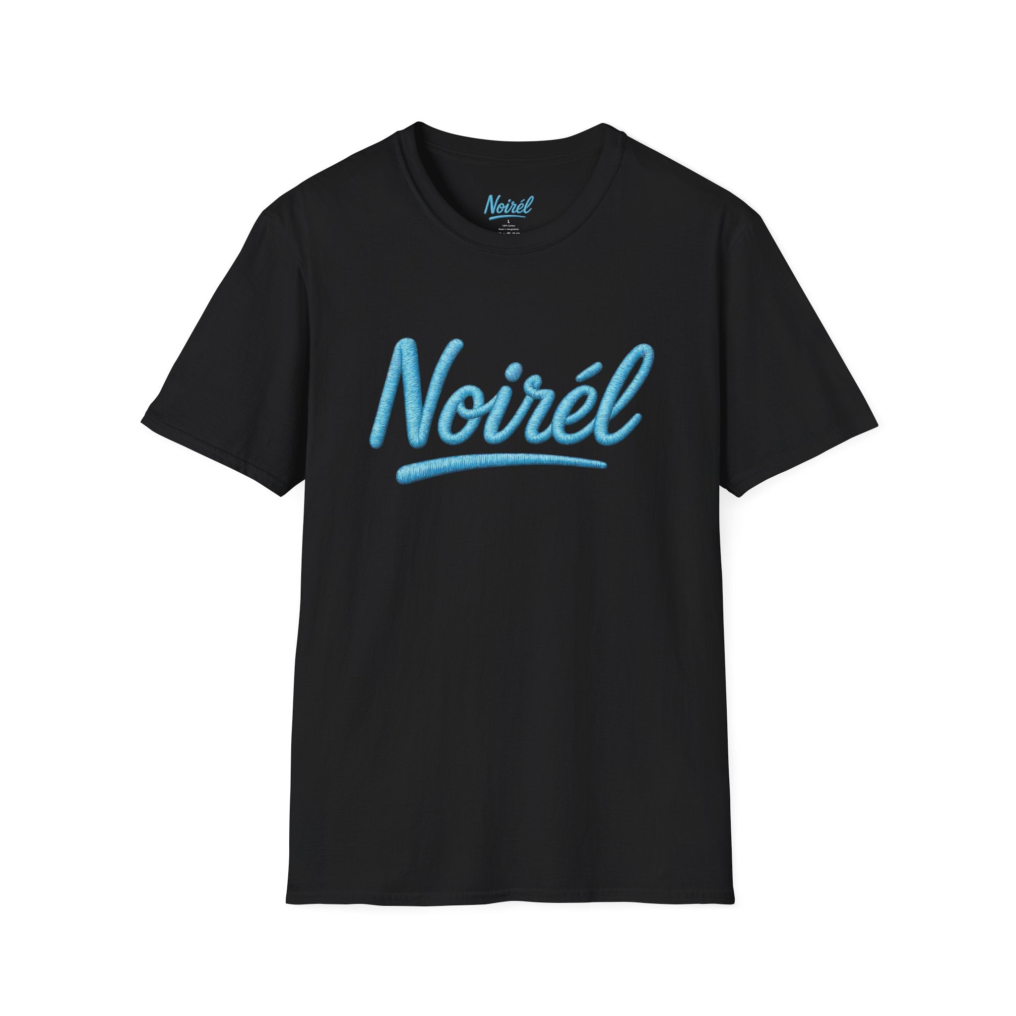 Noirél Script T‑Shirt — Retro Blue Handwritten Logo Tee