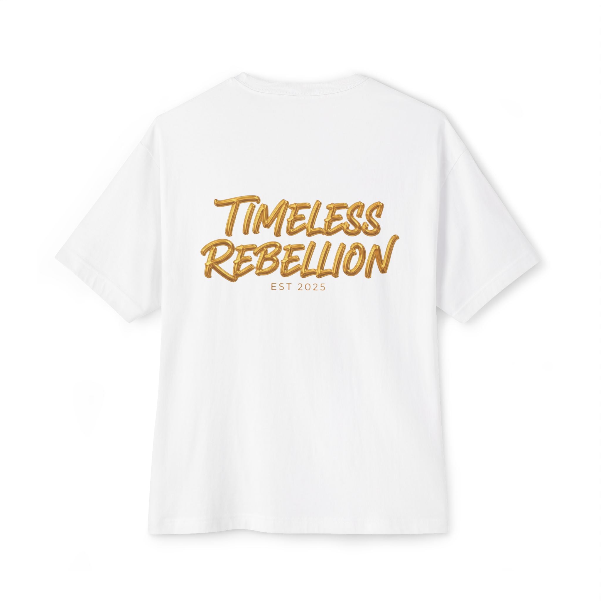 Timeless Rebellion Boxy Tee — "Noirél" Script White Oversized T‑Shirt