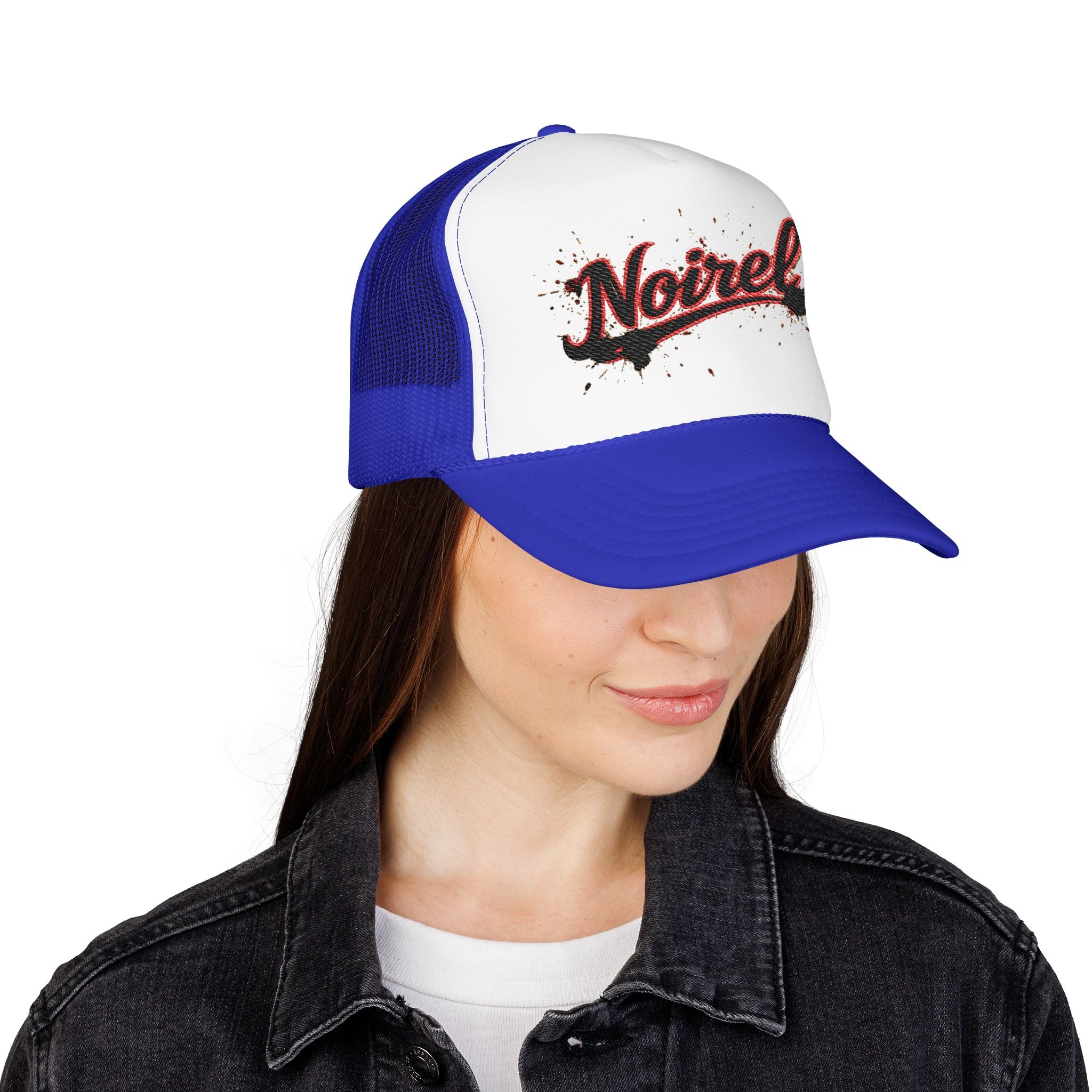 Noiriel Trucker Hat – Retro Script Logo Foam Mesh Cap 