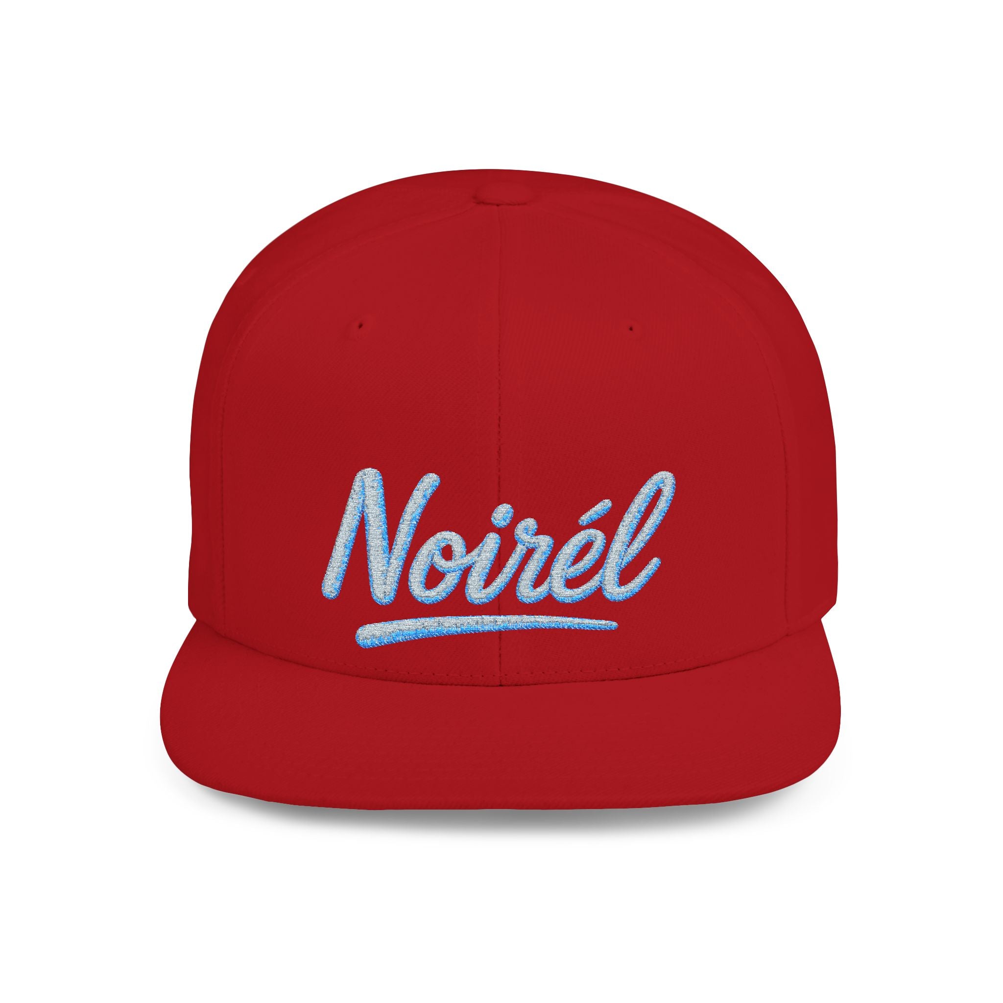 Snapback Hat — “Noiréel” Blue Glitter Script Flat-Bill Cap 