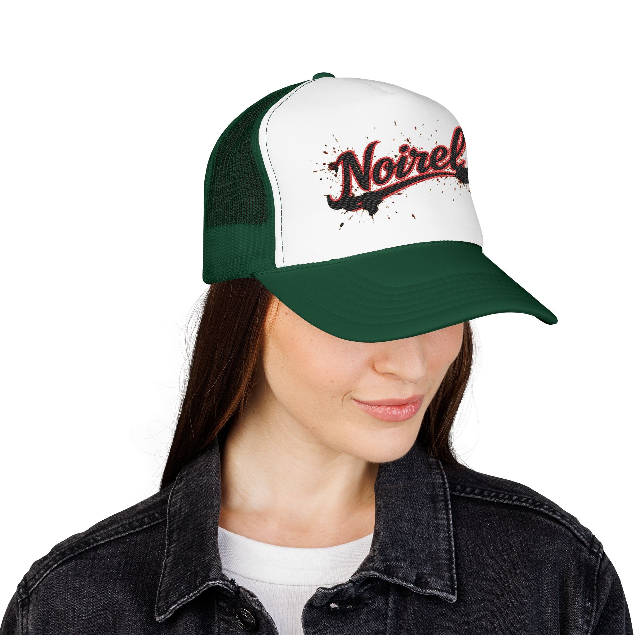 Noiriel Trucker Hat – Retro Script Logo Foam Mesh Cap 