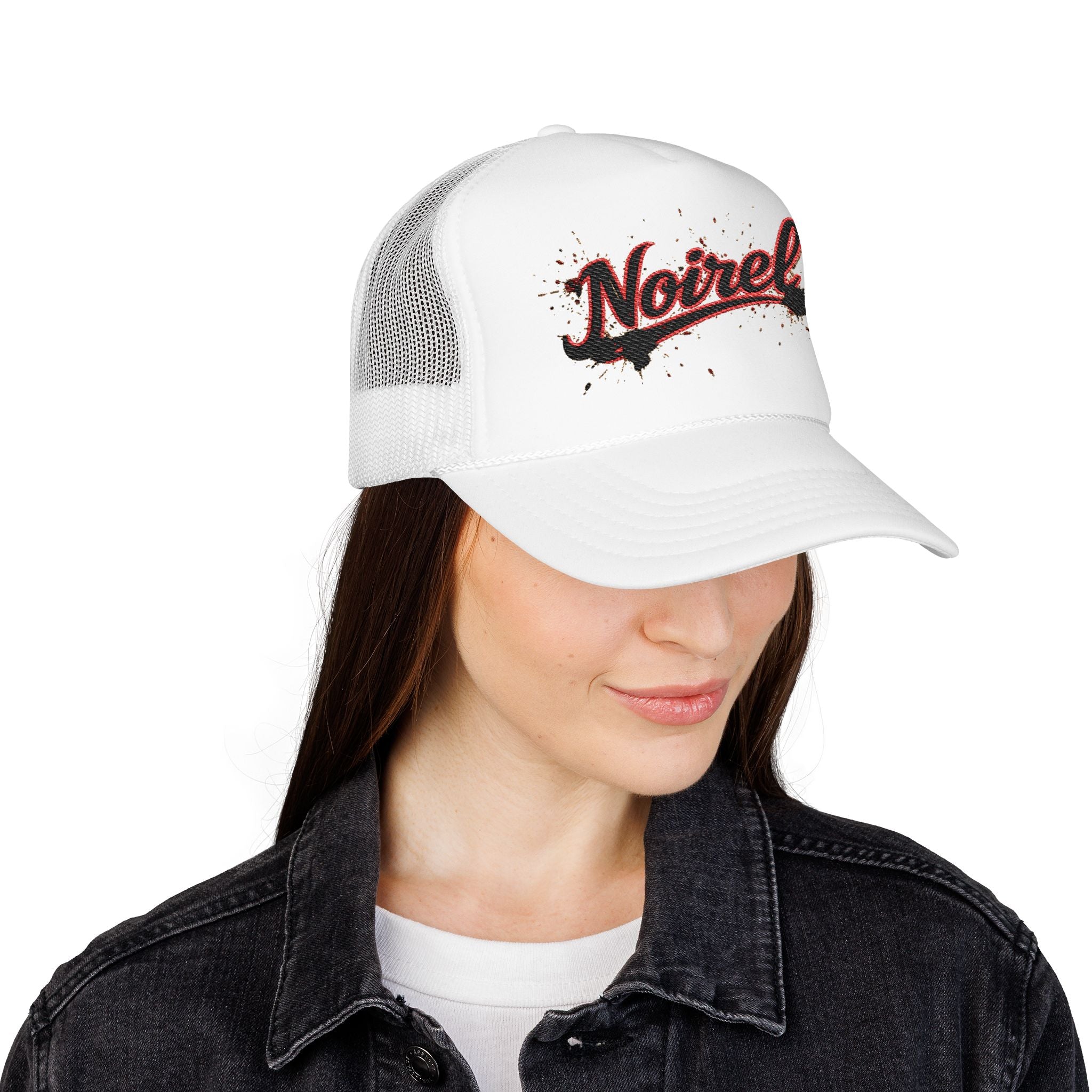 Noiriel Trucker Hat – Retro Script Logo Foam Mesh Cap 