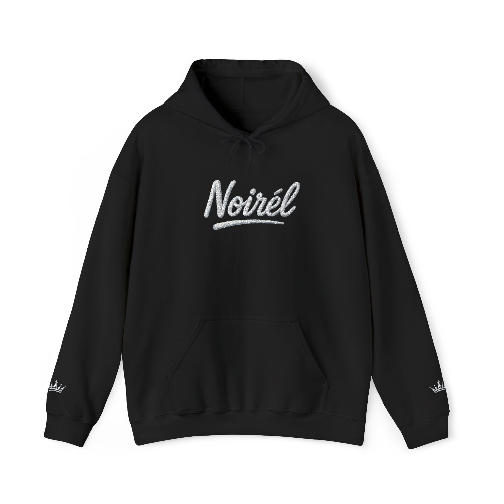 NOIRÉL Script Hoodie – Weiß gesticktes Logo