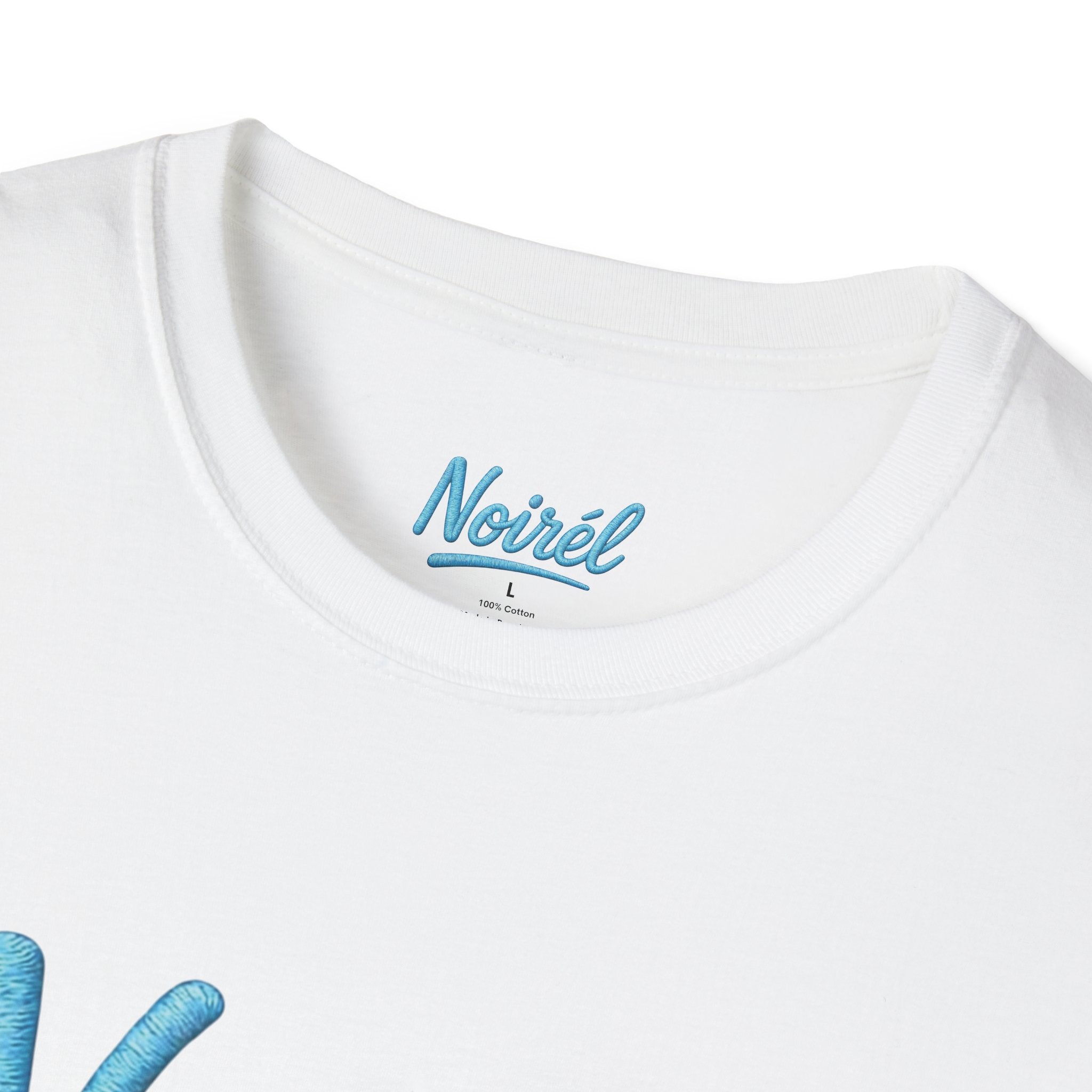 Noirél Script T‑Shirt — Retro Blue Handwritten Logo Tee