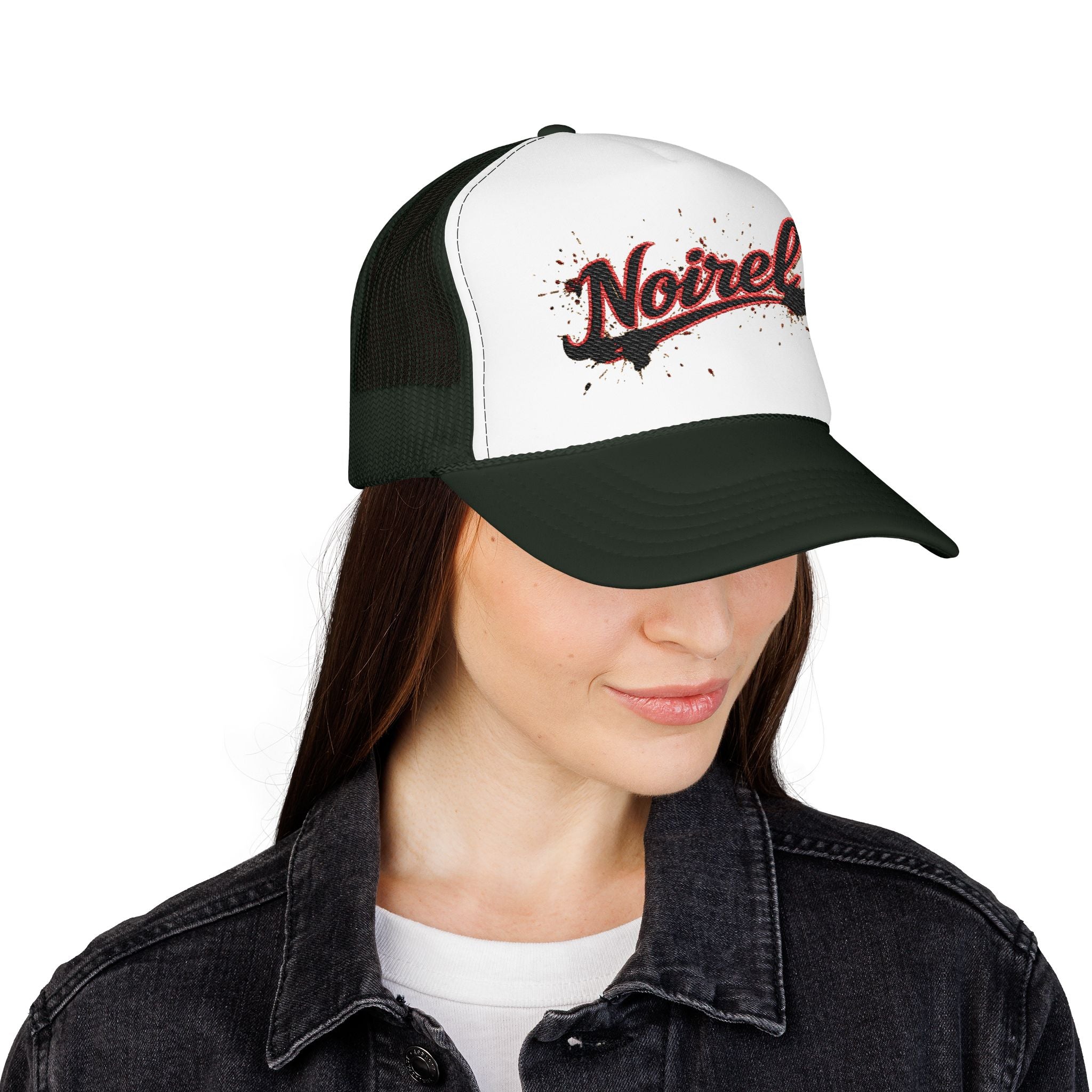 Noiriel Trucker Hat – Retro Script Logo Foam Mesh Cap 