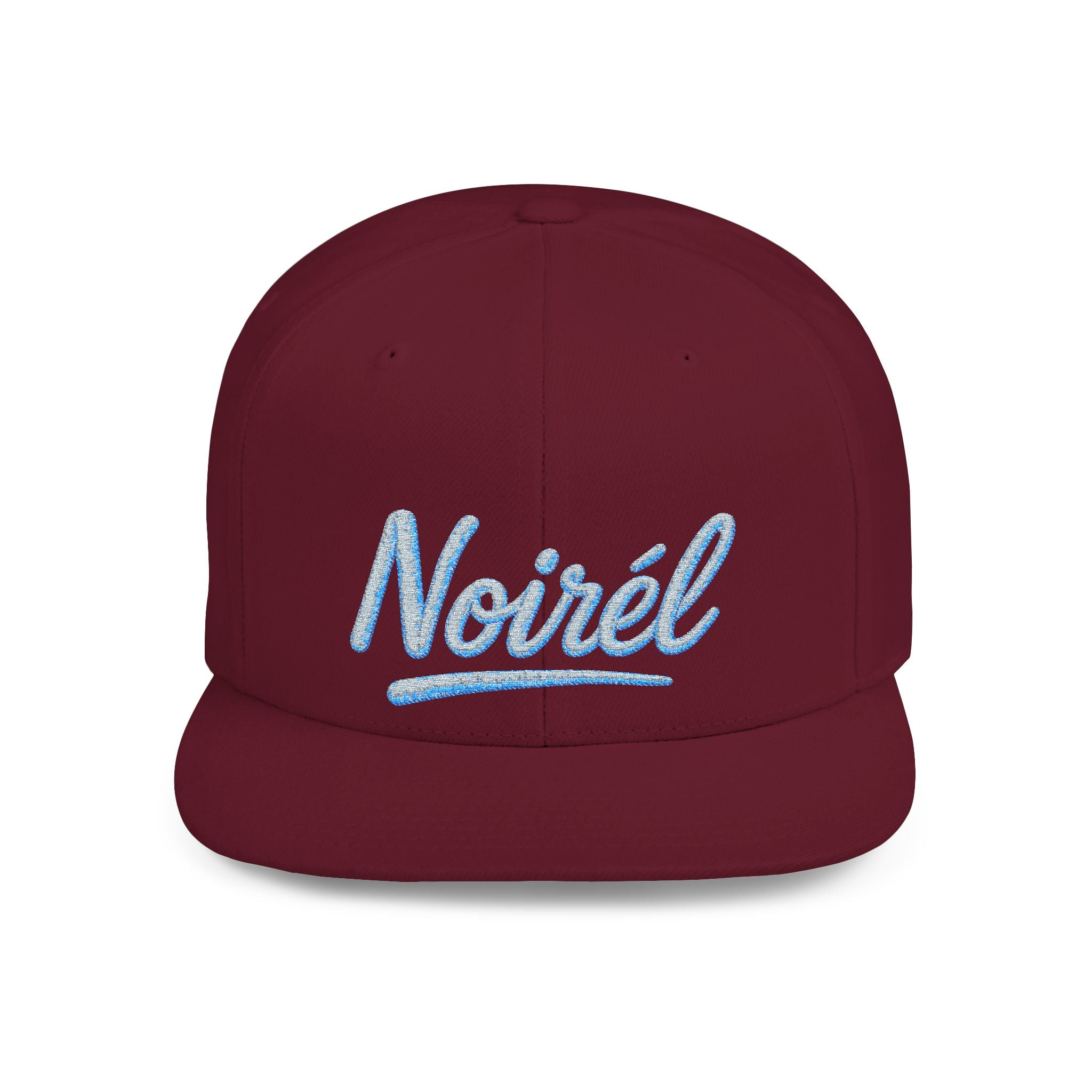 Snapback Hat — “Noiréel” Blue Glitter Script Flat-Bill Cap 