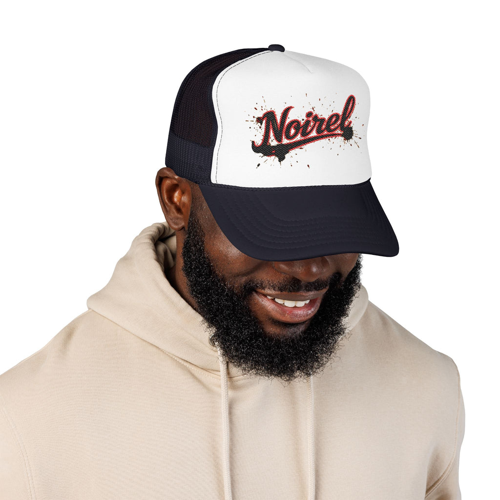 Noiriel Trucker Hat – Retro Script Logo Foam Mesh Cap 