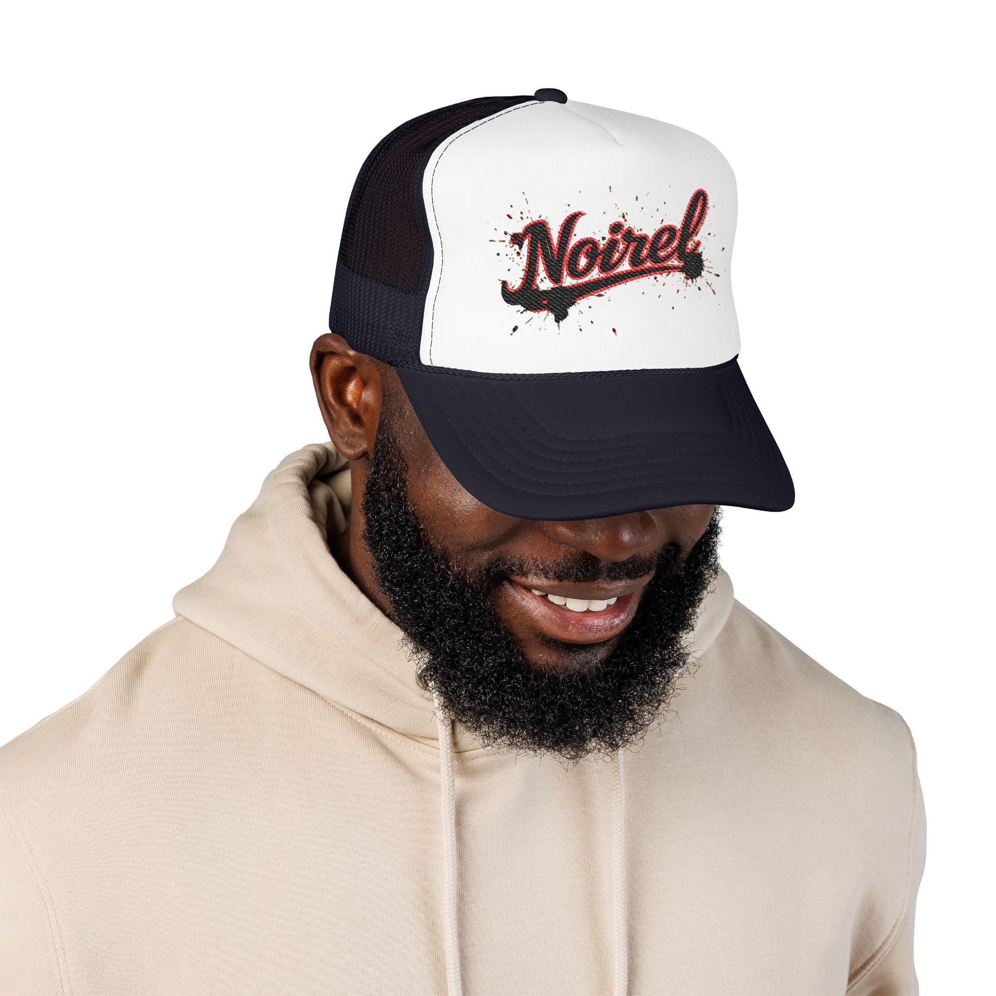Noiriel Trucker Hat – Retro Script Logo Foam Mesh Cap 