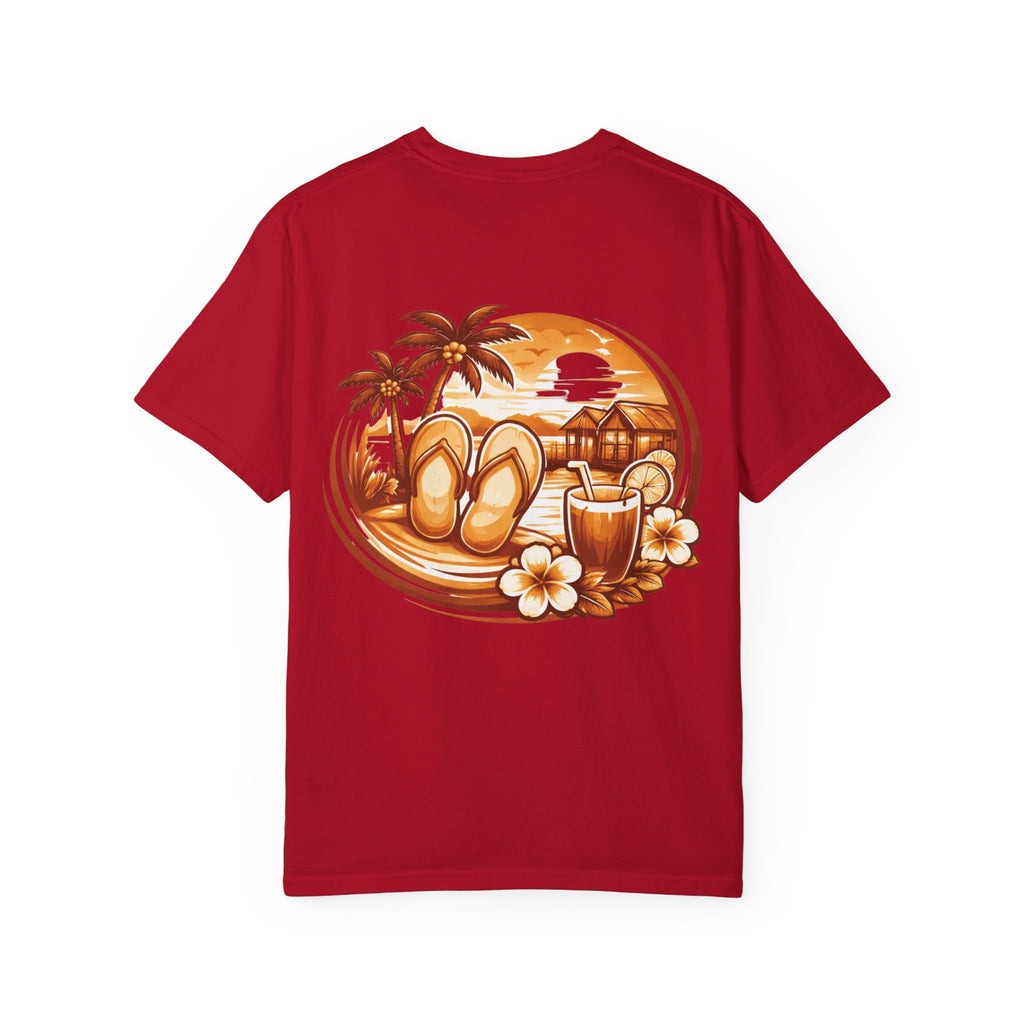 NOIRÉL Red T-Shirt – Script Front & Sunset Back Print