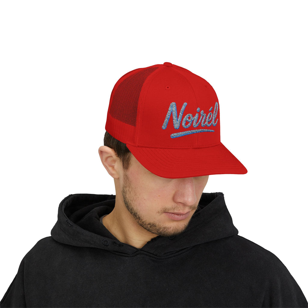 Noirél Script Trucker Cap — Sparkle Embroidered Snapback Hat