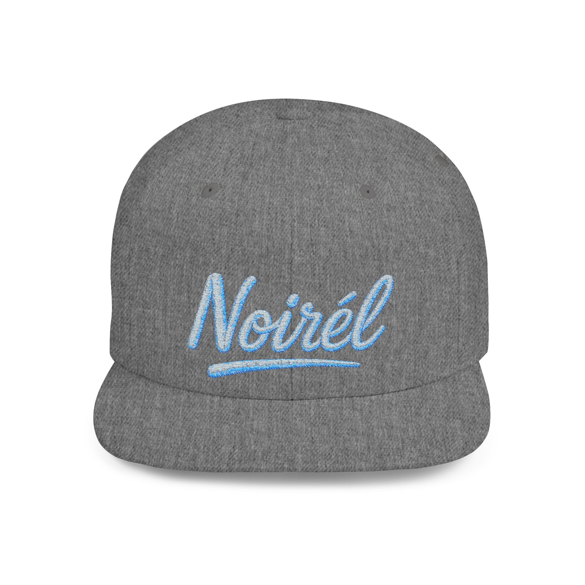Snapback Hat — “Noiréel” Blue Glitter Script Flat-Bill Cap 