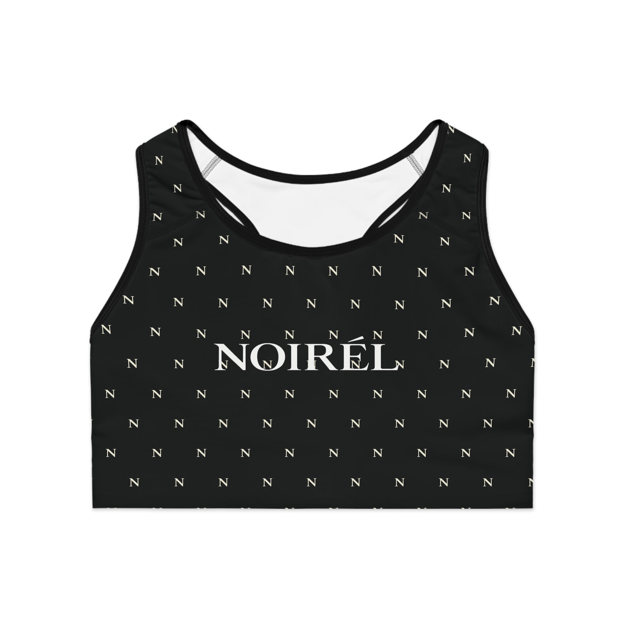 Noirel Monogram Sports Bra — Black Luxe Athletic Crop