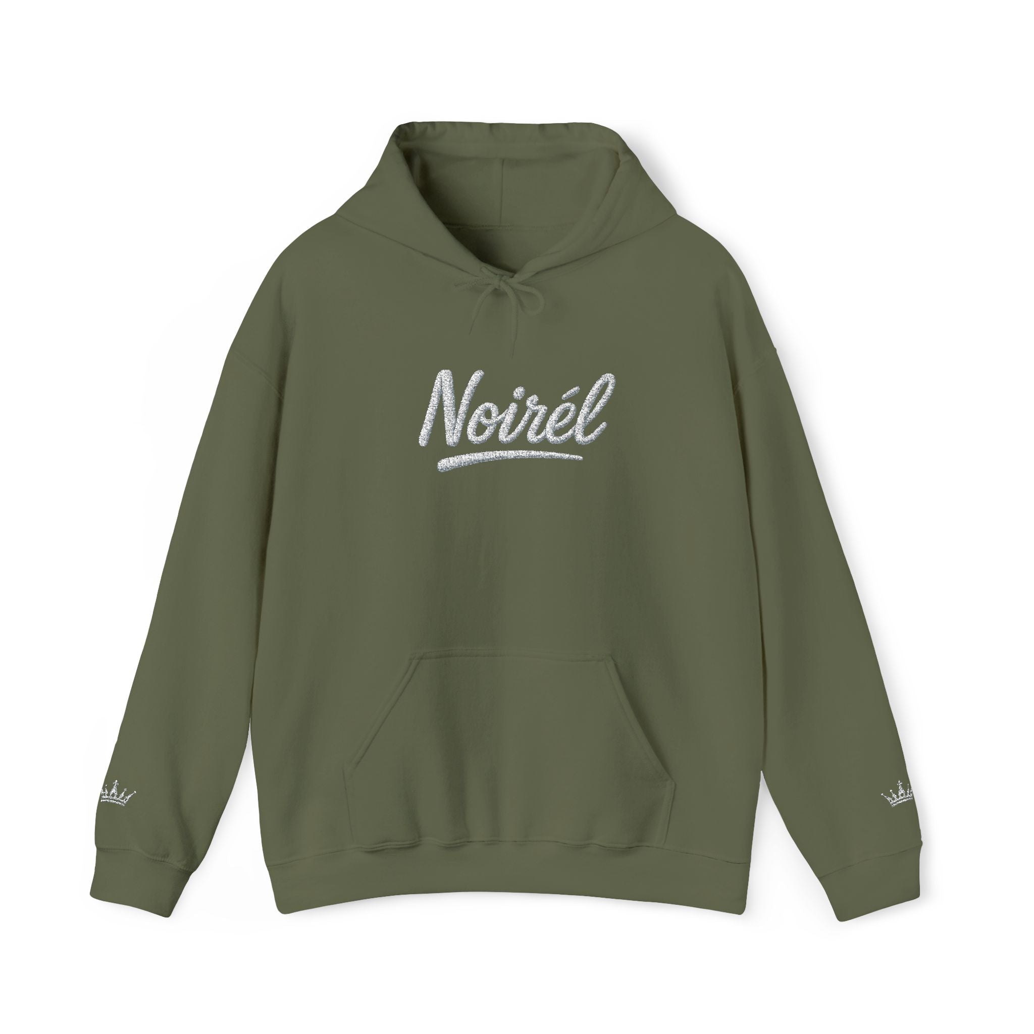 NOIRÉL Script Hoodie – Weiß gesticktes Logo