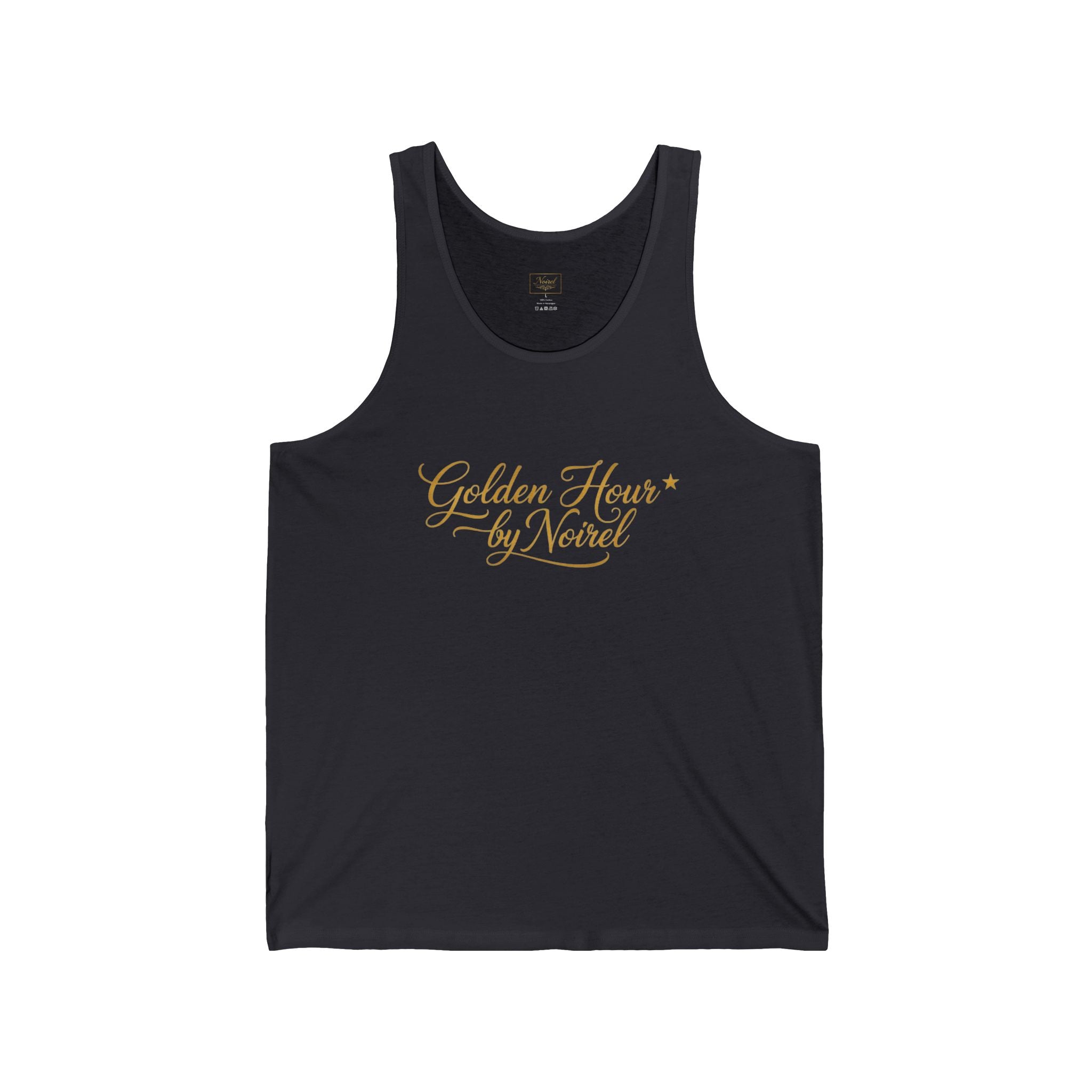 Golden Hour by Neverl Tank Top — Elegant Script Floral Logo Jersey Tank