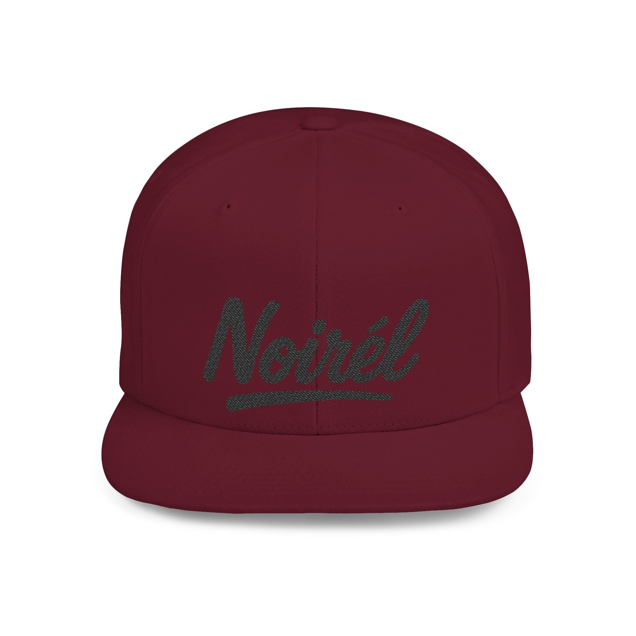 Snapback Hat — 'Noirél' Script Flat Bill Cap, Casual Streetwear Hat