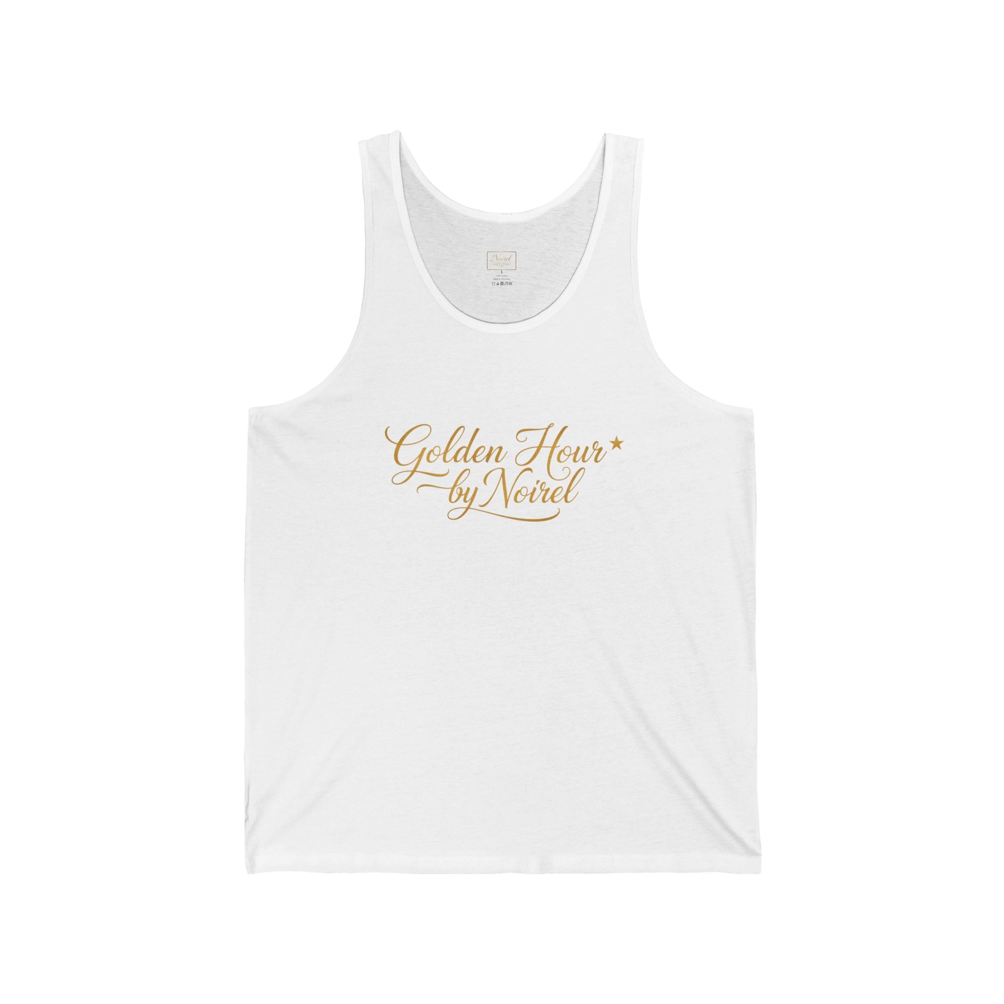 Golden Hour by Neverl Tank Top — Elegant Script Floral Logo Jersey Tank