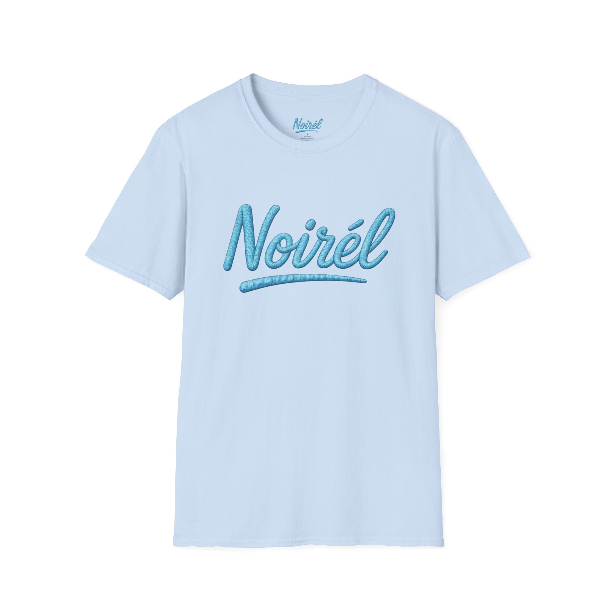 Noirél Script T‑Shirt — Retro Blue Handwritten Logo Tee