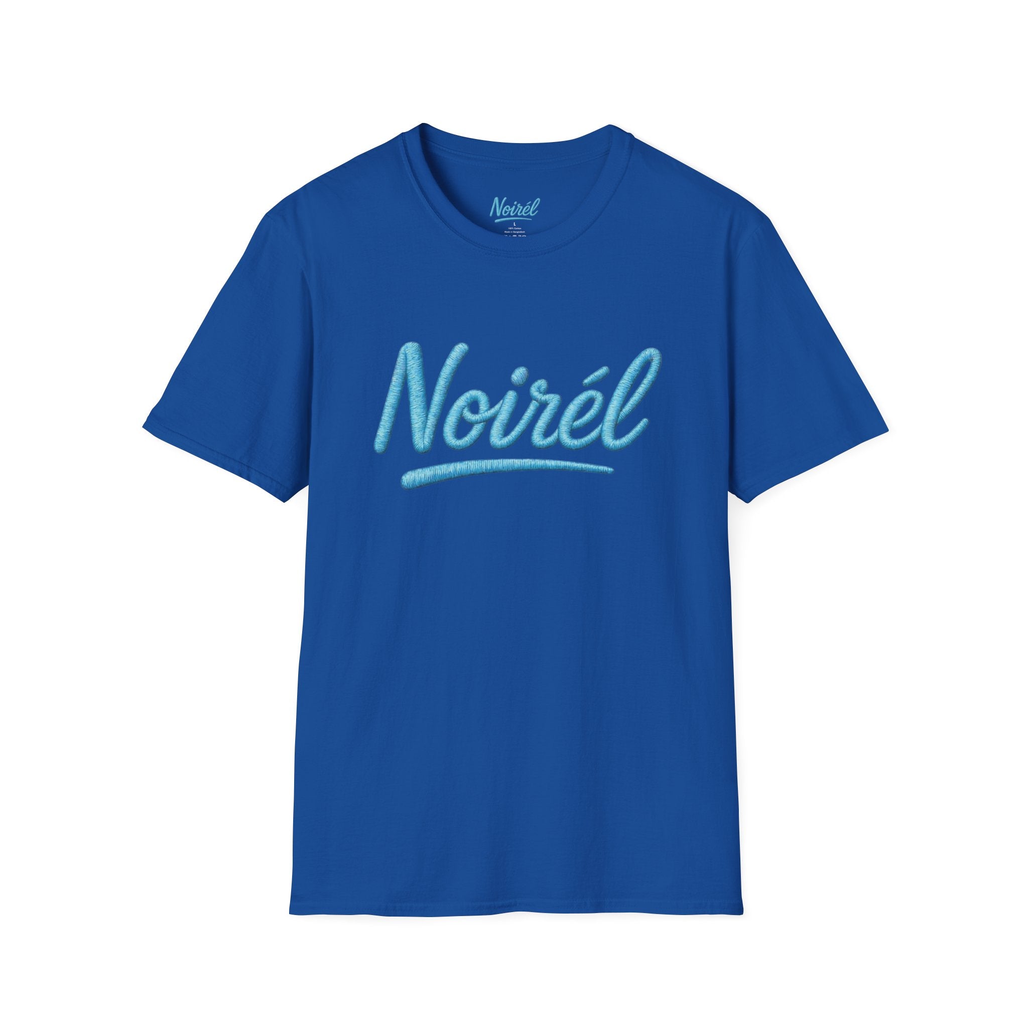 Noirél Script T‑Shirt — Retro Blue Handwritten Logo Tee
