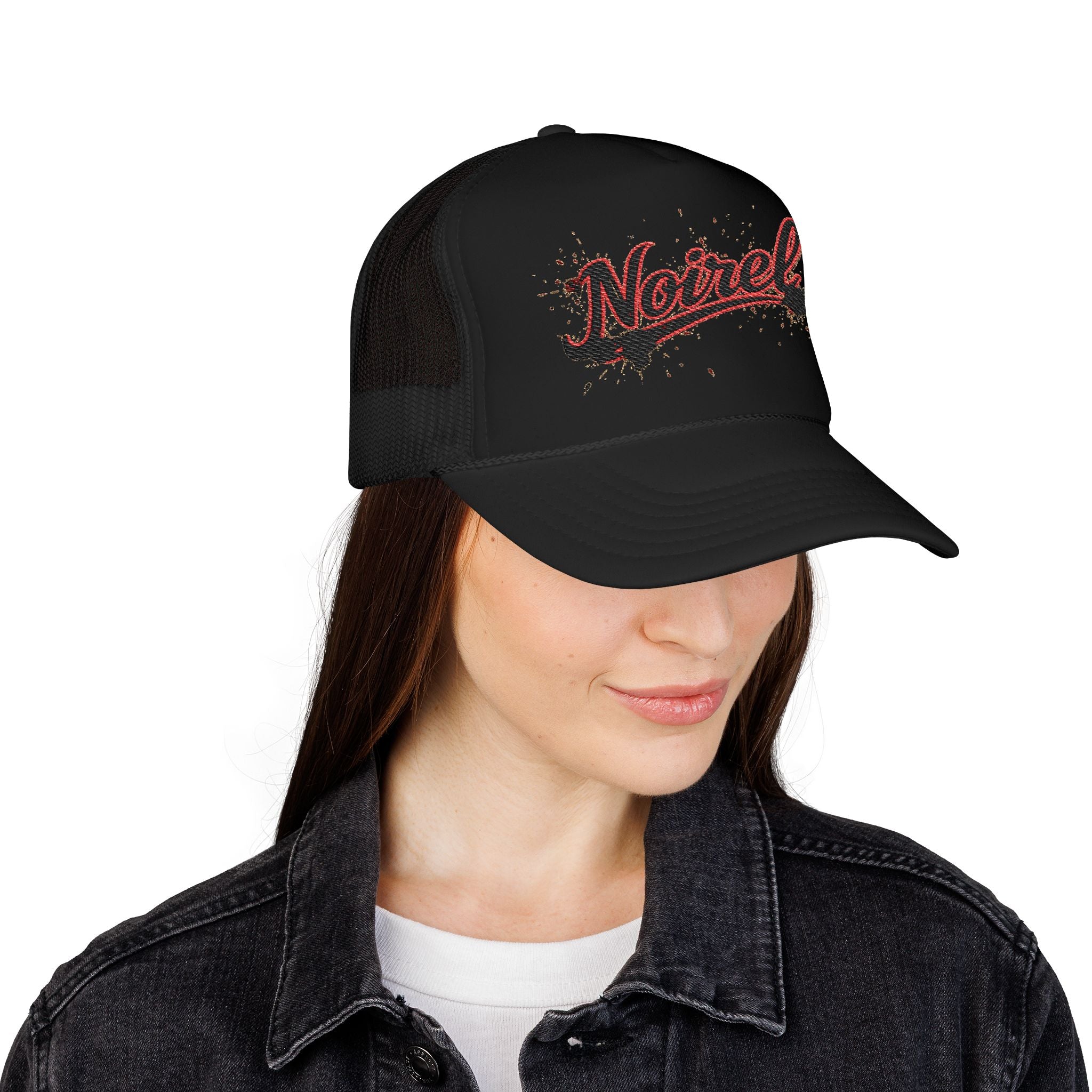 Noiriel Trucker Hat – Retro Script Logo Foam Mesh Cap 