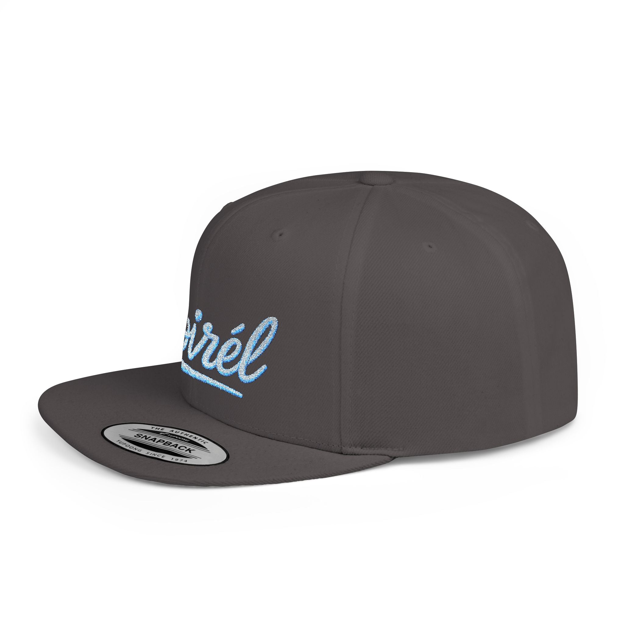 Snapback Hat — “Noiréel” Blue Glitter Script Flat-Bill Cap 