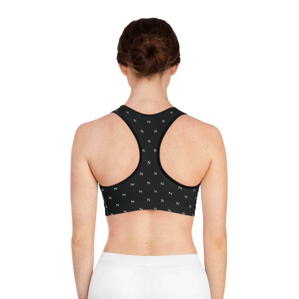 Noirel Monogram Sports Bra — Black Luxe Athletic Crop