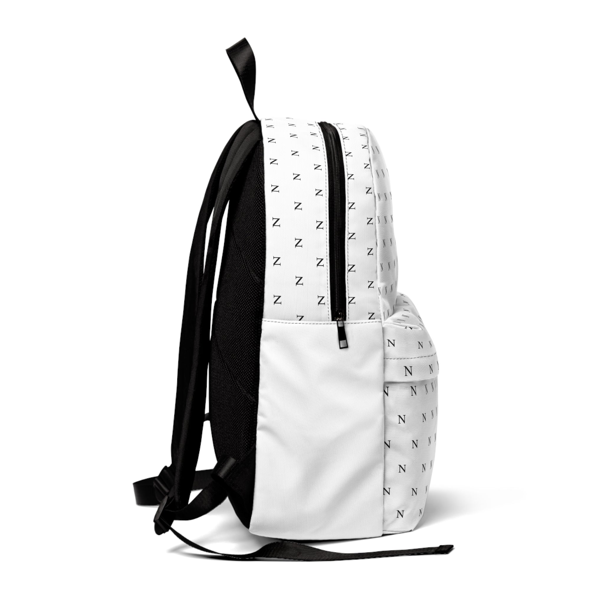 Noirél Monogram Backpack — White Minimalist Logo Backpack
