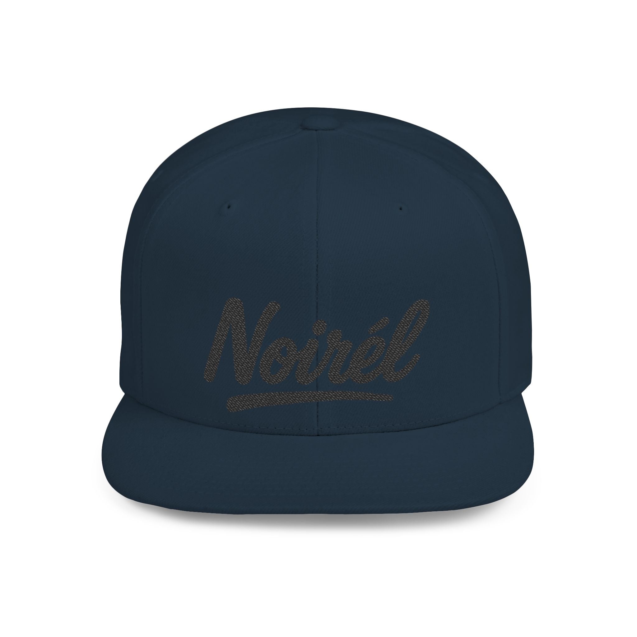 Snapback Hat — 'Noirél' Script Flat Bill Cap, Casual Streetwear Hat