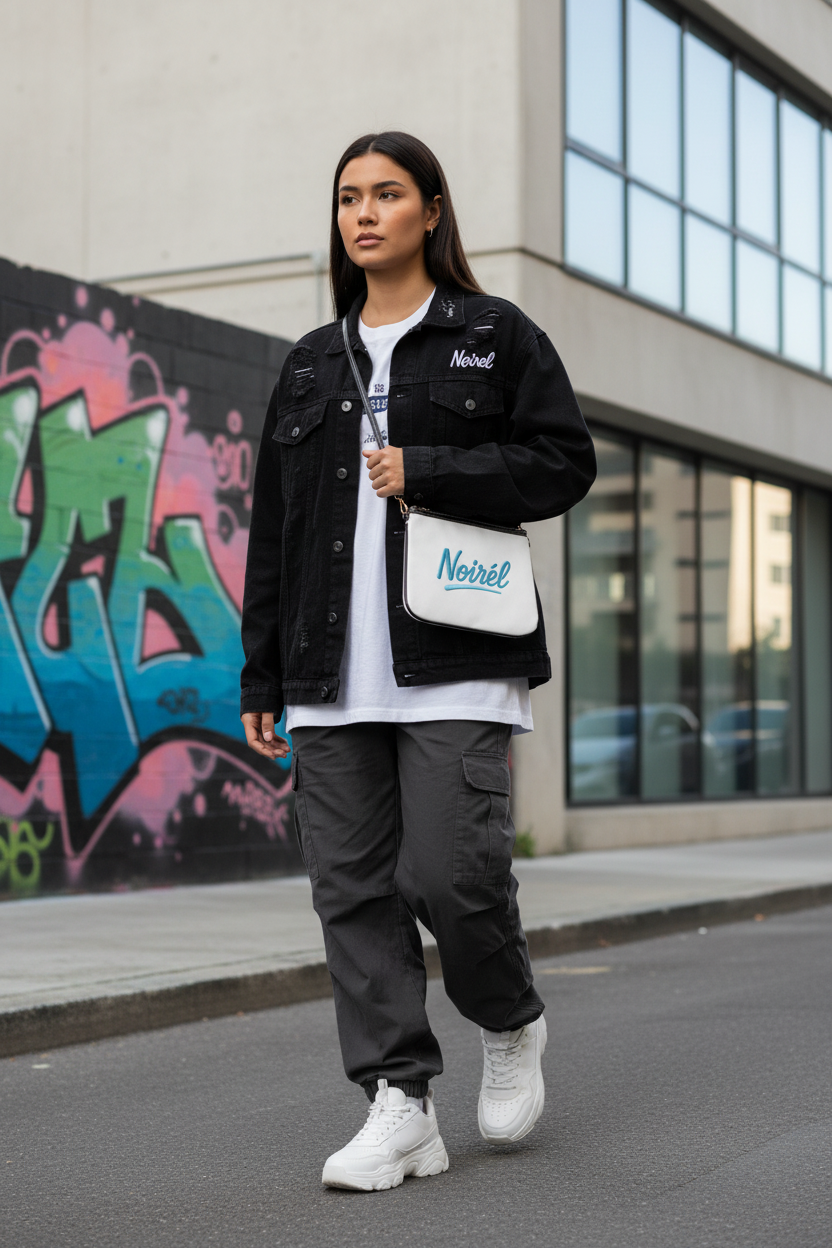 Noirél Small Shoulder Bag – Embroidered Script Crossbody Purse