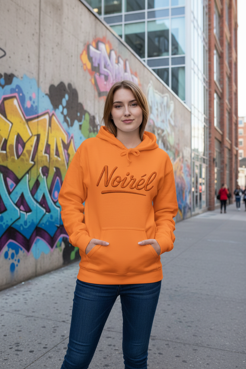 Noirél Script Logo Hoodie | Handwritten Retro Script, Minimal Streetwear