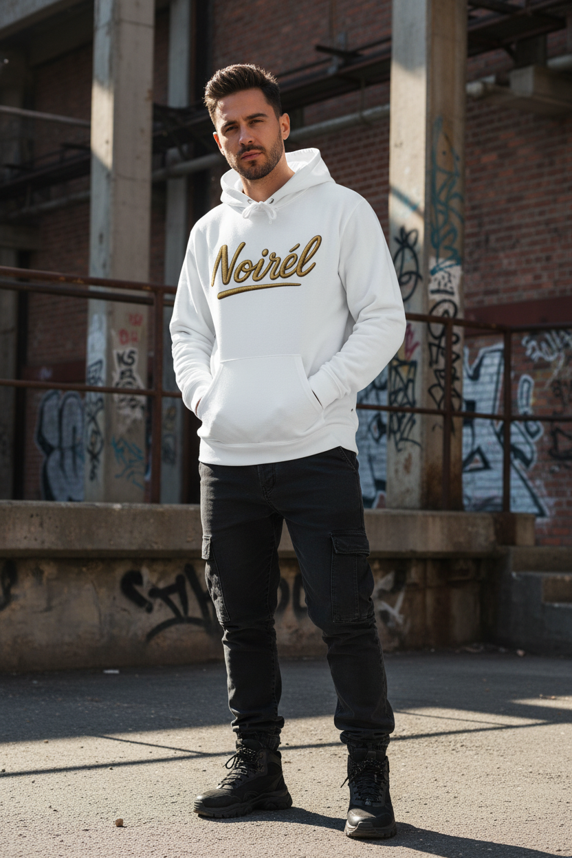 Novel Script Hoodie | Gold Lettering Sweatshirt Design