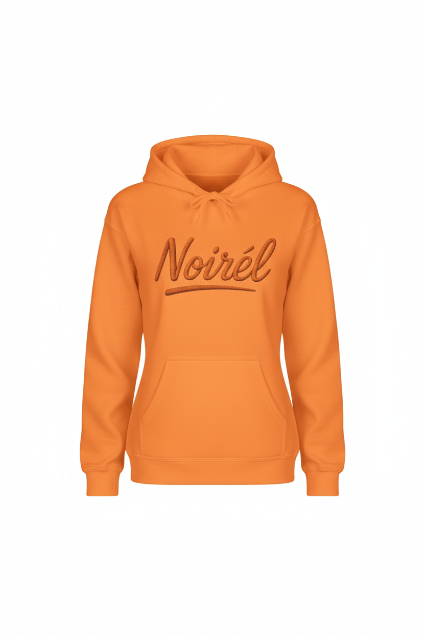 Noirél Script Logo Hoodie | Handwritten Retro Script, Minimal Streetwear