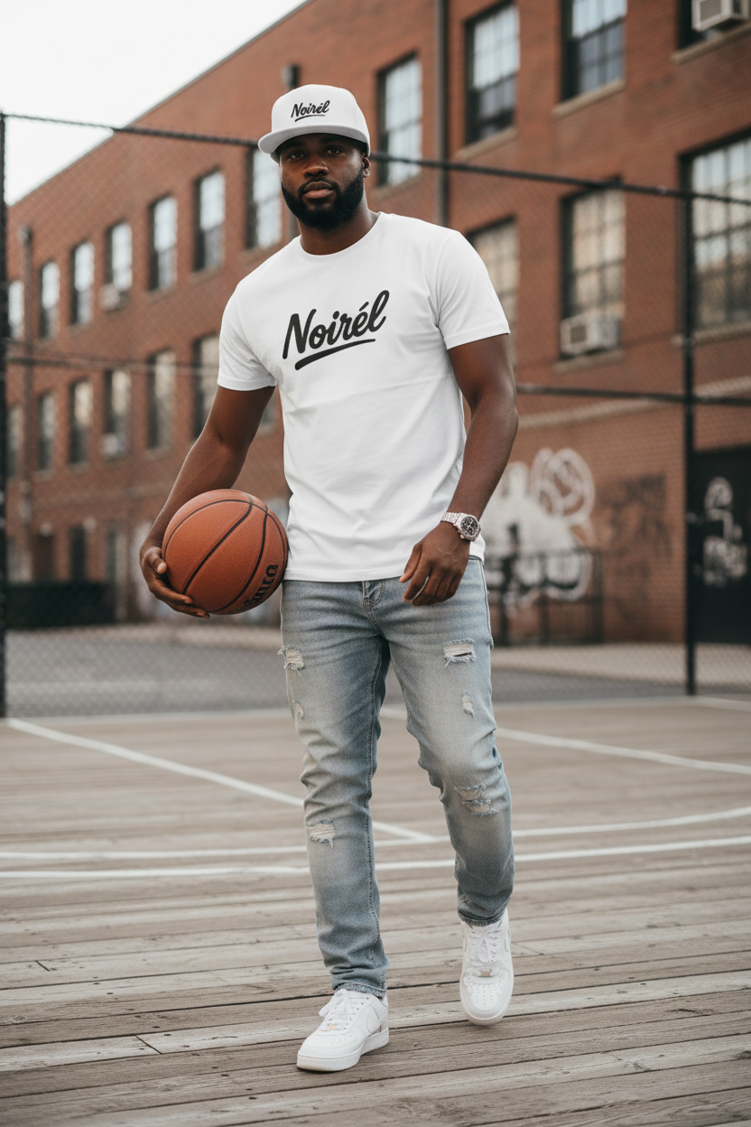 Snapback Hat — 'Noirél' Script Flat Bill Cap, Casual Streetwear Hat