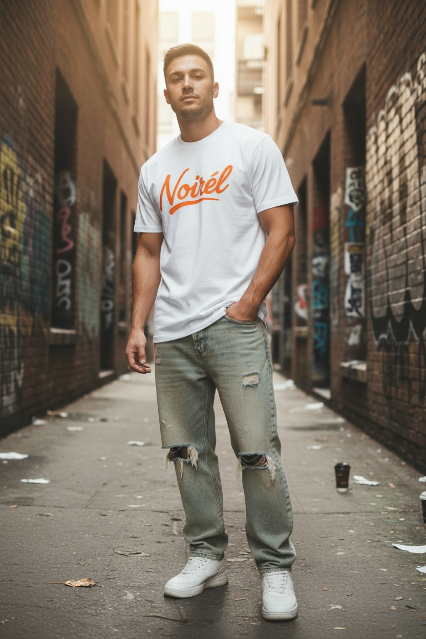 Noirél Script T-Shirt — Retro Handwritten Logo Tee
