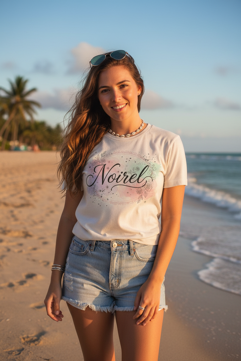 Noirel Watercolor Script T-Shirt — Feminine Name Graphic Tee