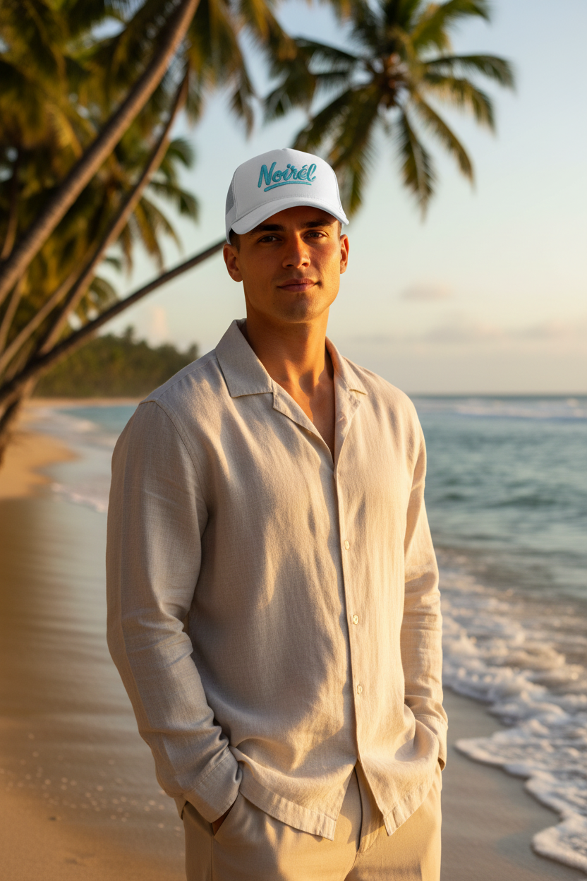 Noirél Script Trucker Cap — Sparkle Embroidered Snapback Hat