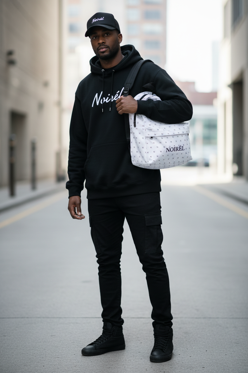 Noirél Monogram Backpack — White Minimalist Logo Backpack